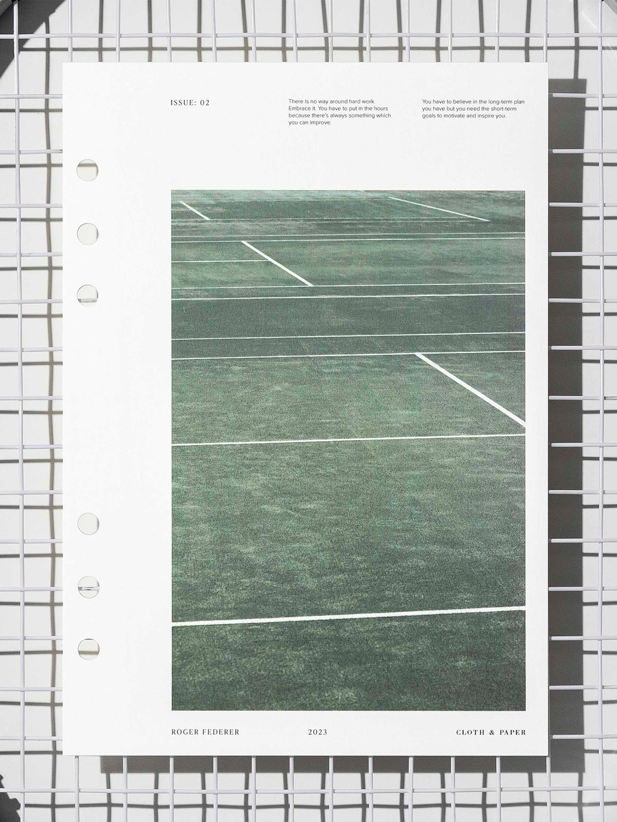 Full Court  dashboard displayed on a tennis racket's netting. Size shown is A5.