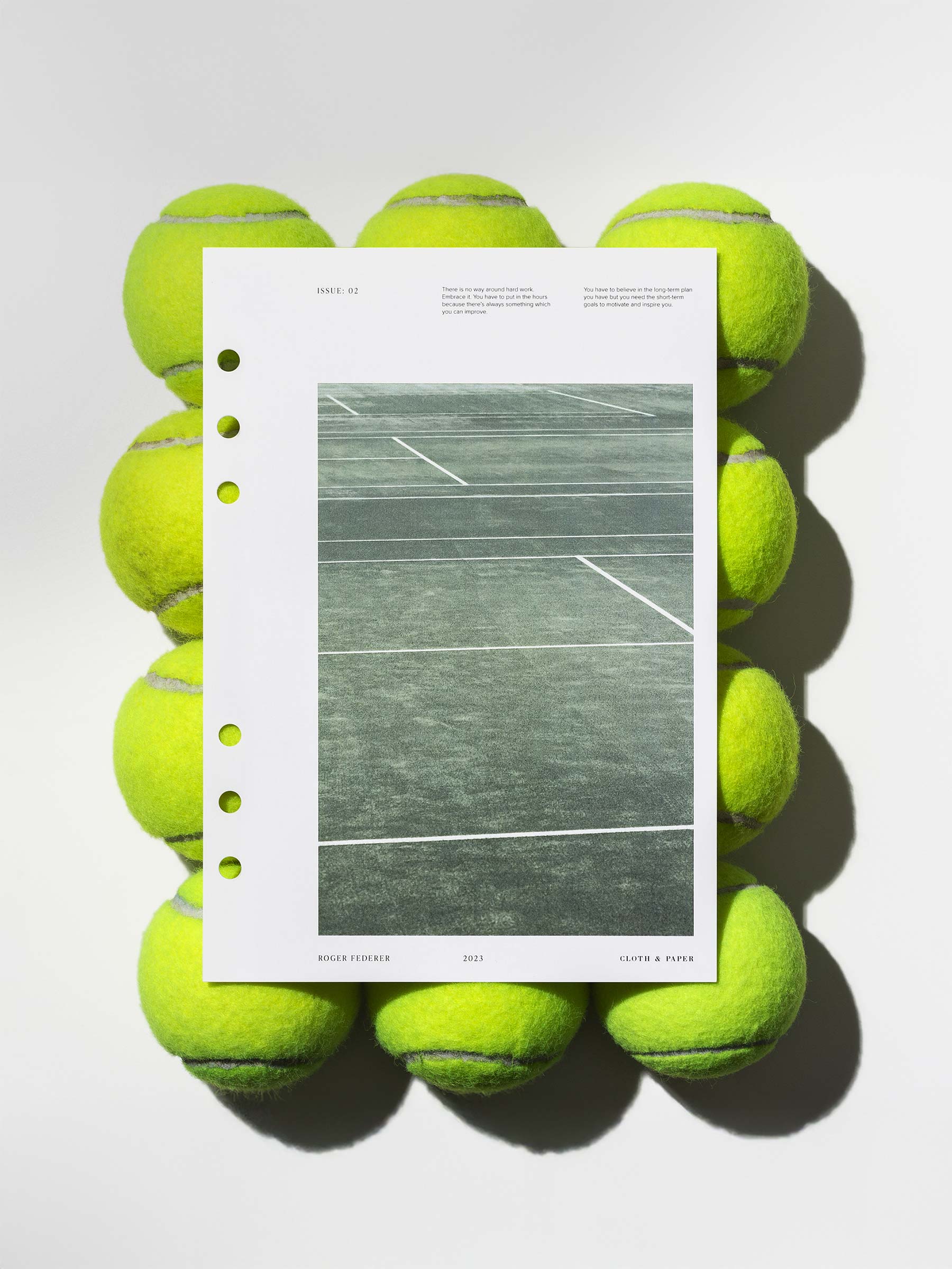 Full Court dashboard displayed on top of 12 tennis balls. Size shown is A5.  