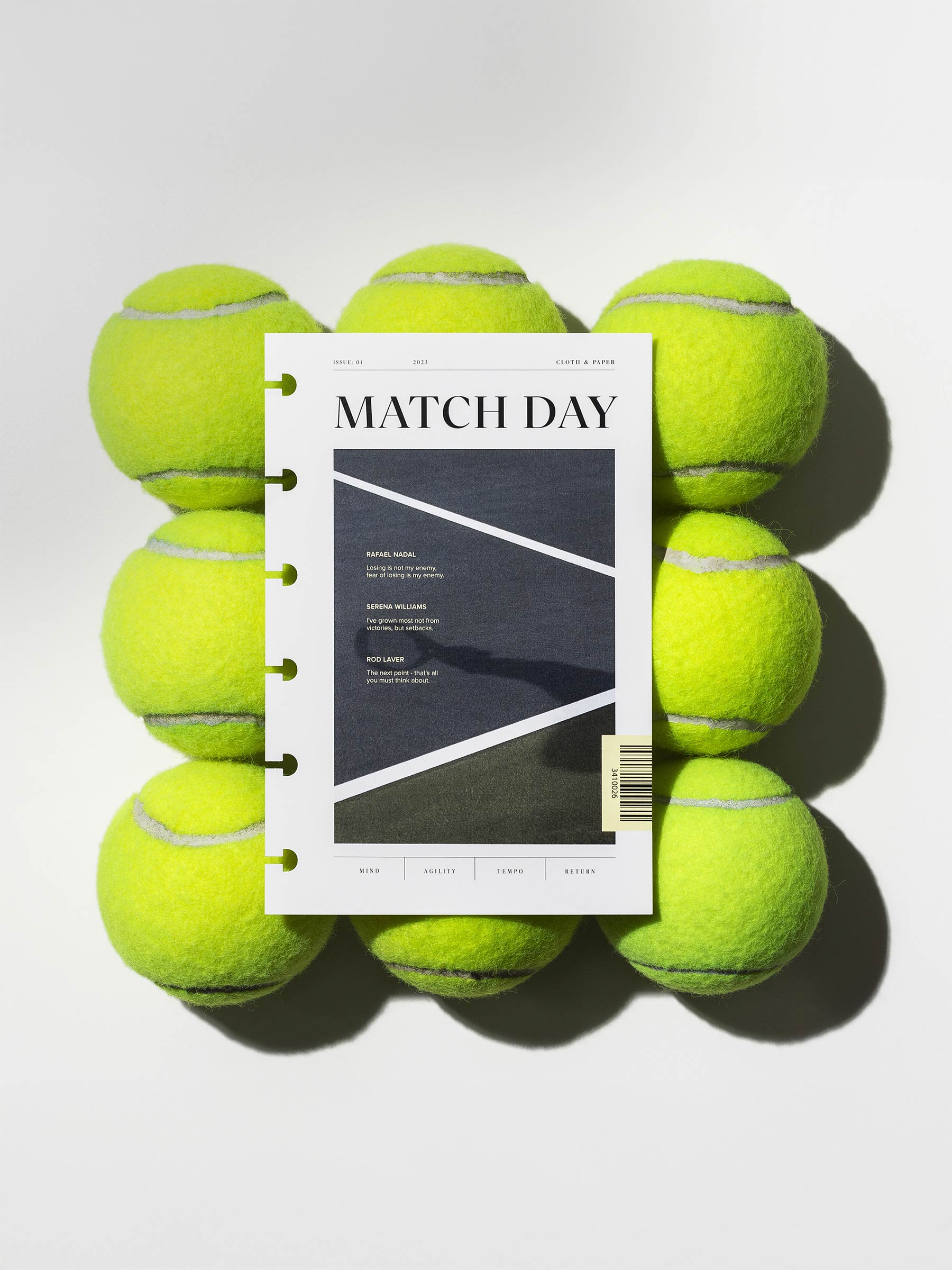 Match day dashboard displayed on top of 12 tennis balls. Size shown is CP Petite. 