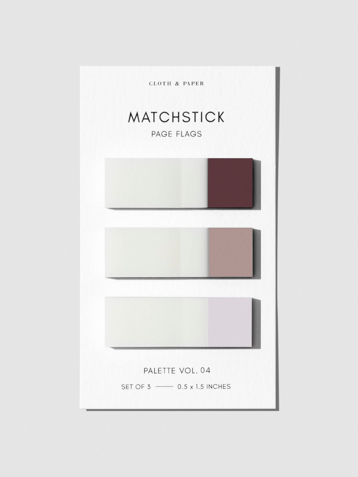 Matchstick Page Flag Set, Palette Vol. 03, Cortado, Au Lait, and Angora, Cloth and Paper. Set of matchstick page flags against a neutral background.