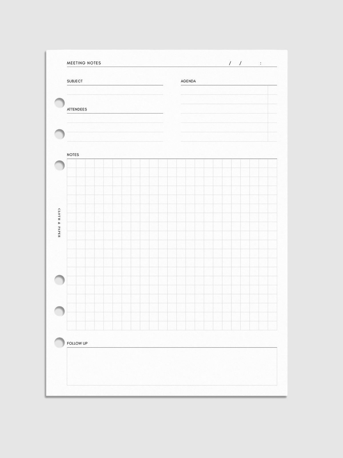 Meeting Notes Planner Inserts, Cloth and Paper. Digital mockup of inserts in A5.