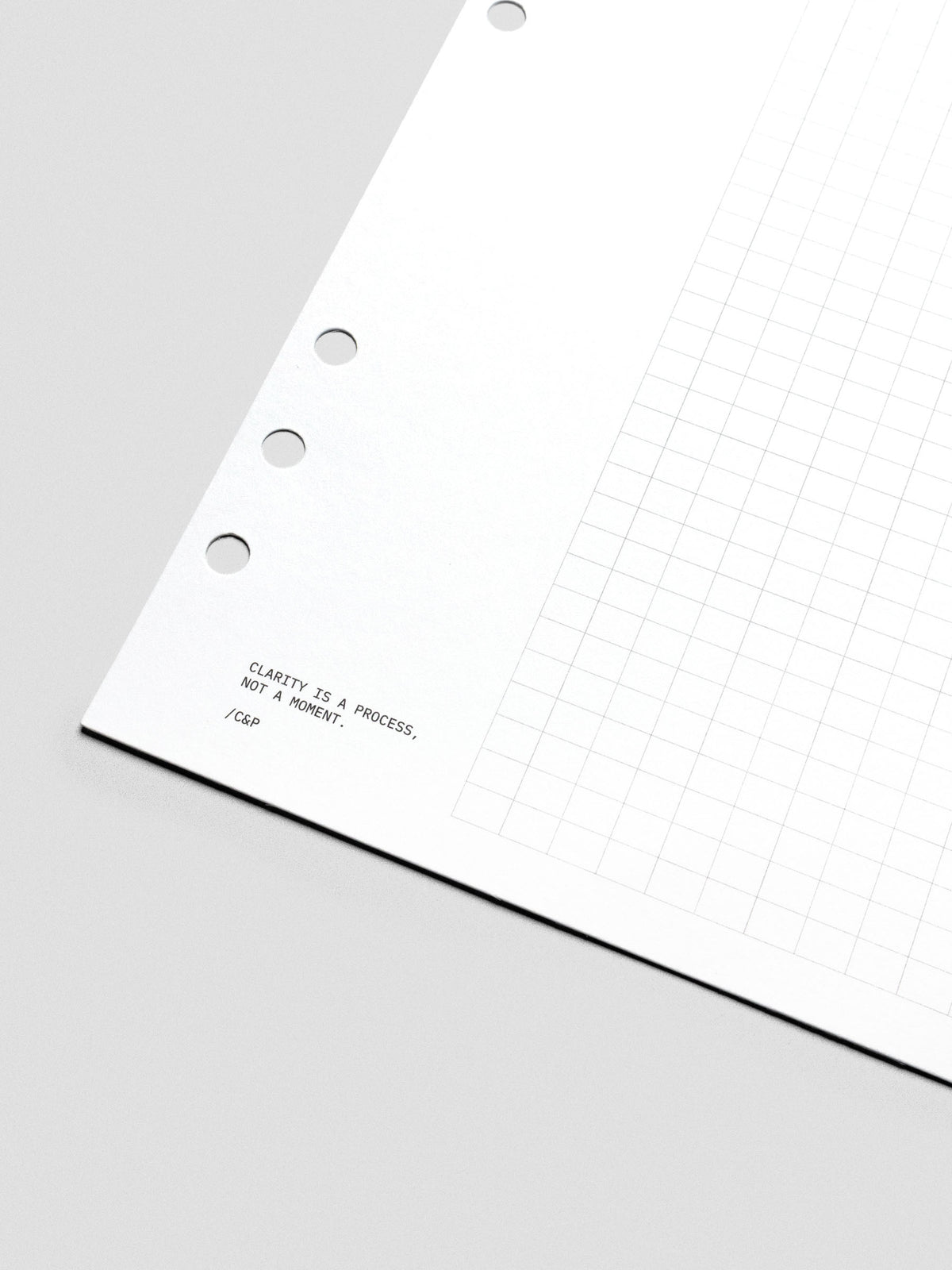 Close up of text design reading "Clarity is a process, not a moment / C&P".