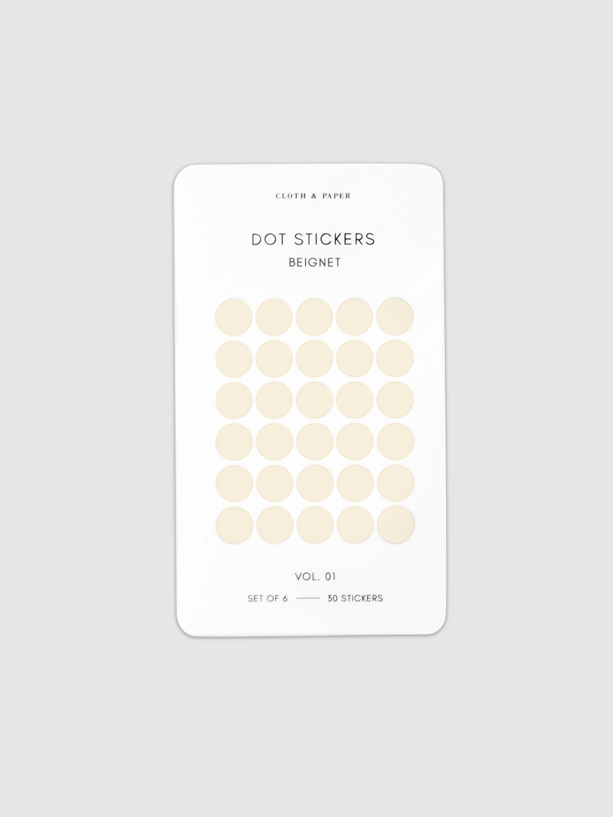 Mini Shape Sticker Set, Transparent, Beignet, Cloth and Paper. Dot sticker sheet against a neutral background.