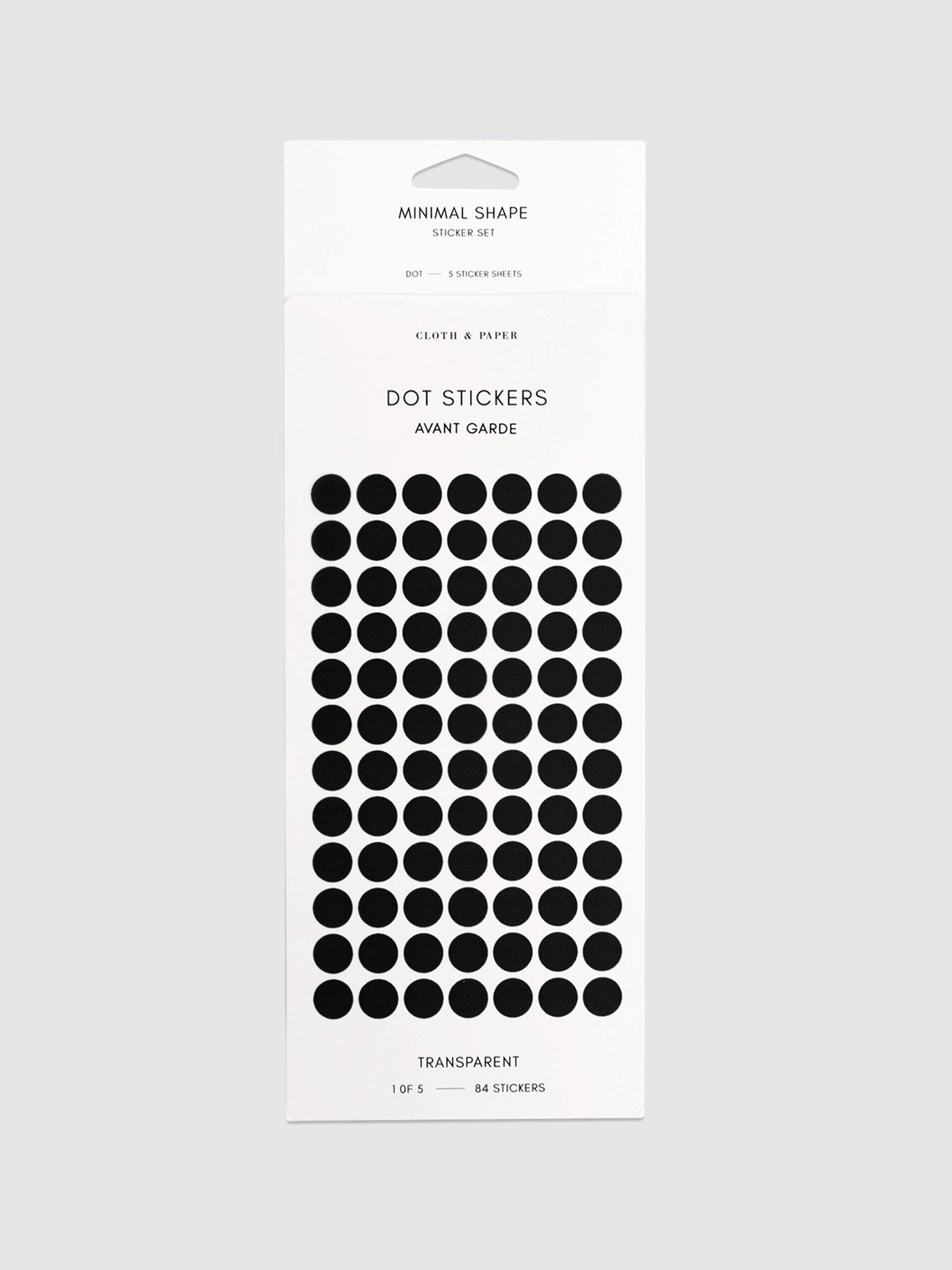 Avante Garde dot stickers in their packaging on a neutral background.