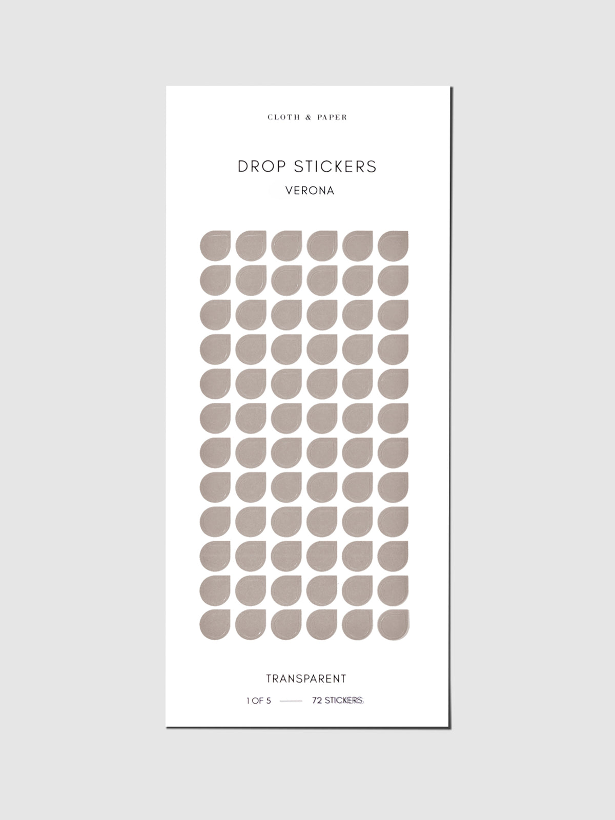 Sticker sheet displayed on a neutral background. Sticker size shown is small, color shown is Verona.