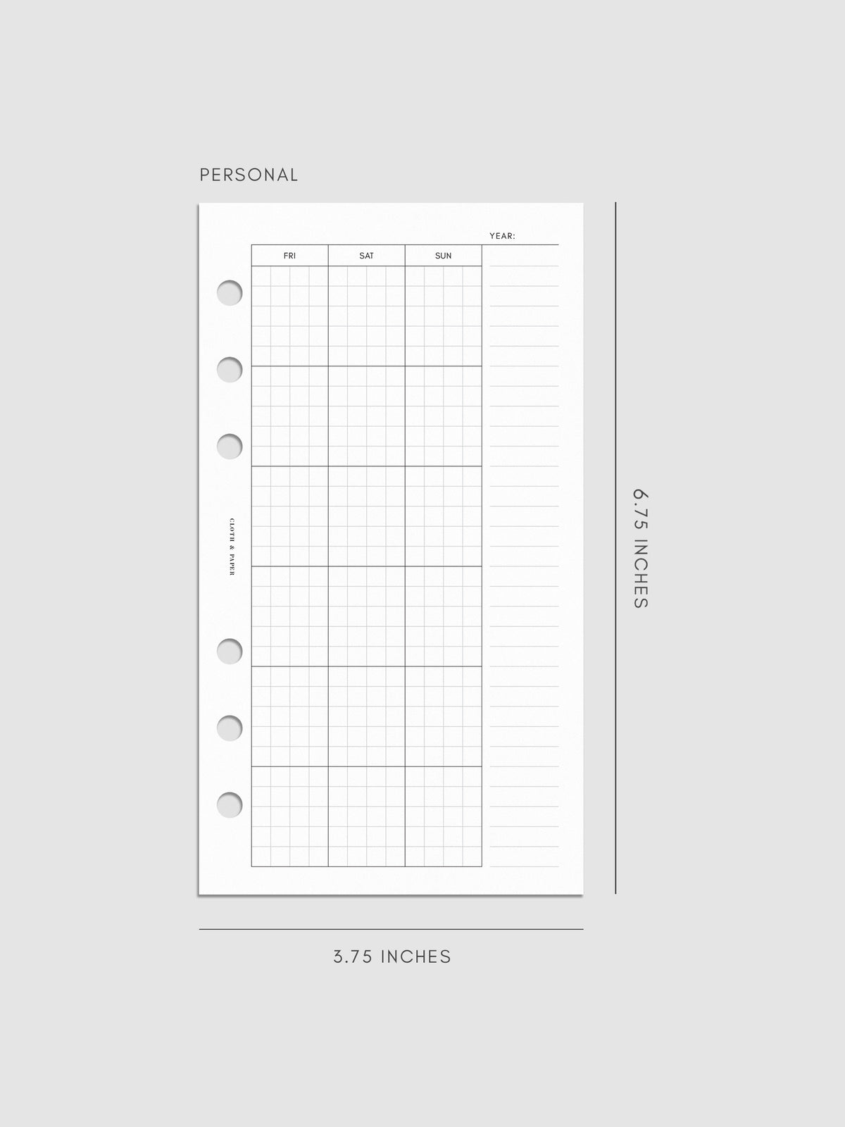 One page of Monthly Graph Planner Inserts in size Personal with graph note style calendar and a lined notes section.
