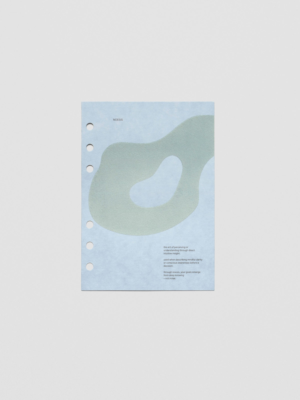 Blue speckle cardstock planner dashboard with organic shape design flocked in blue-green with text design shown in Personal Wide size.