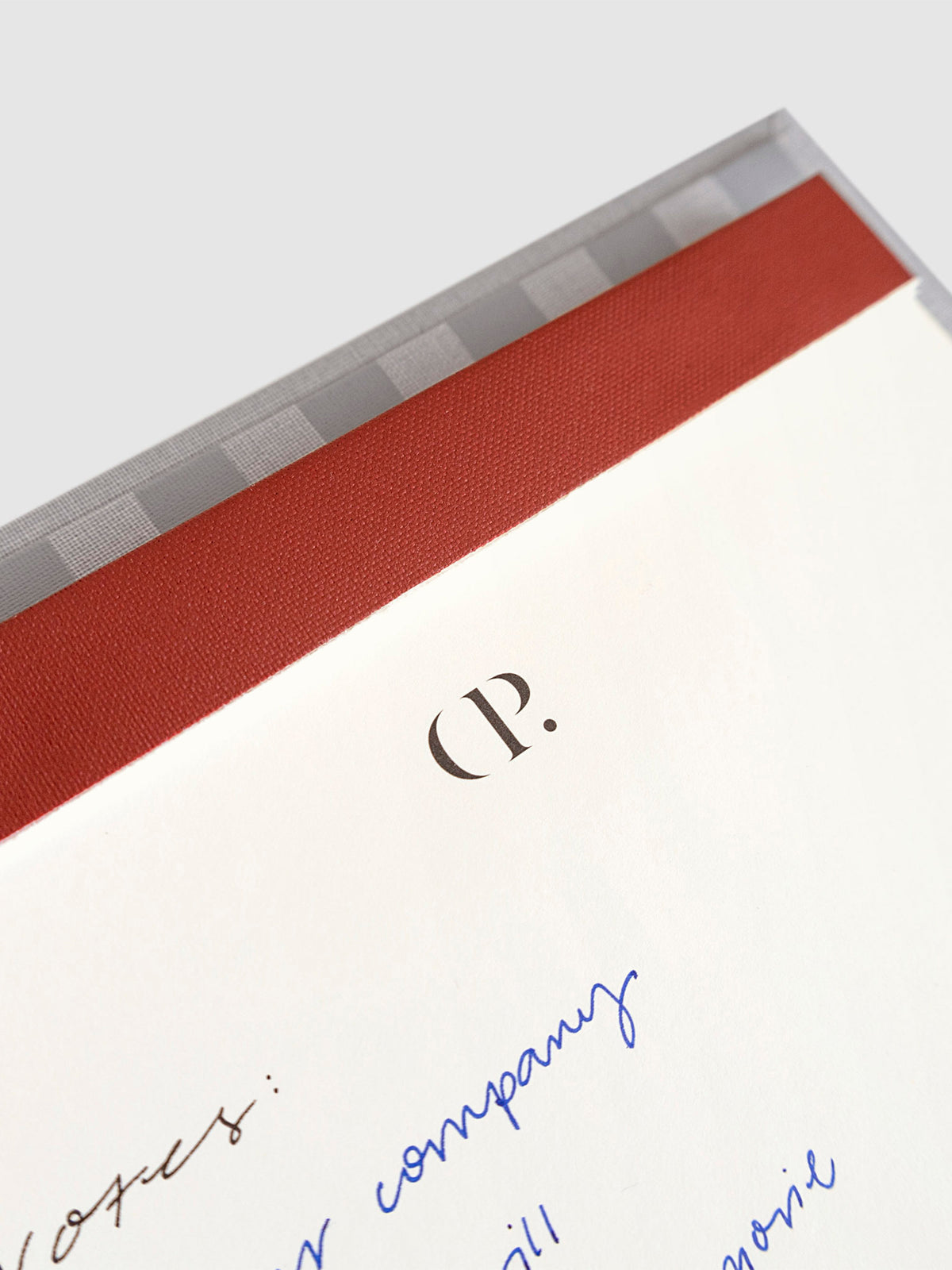 Closeup of Rilassati notepad inside folio.