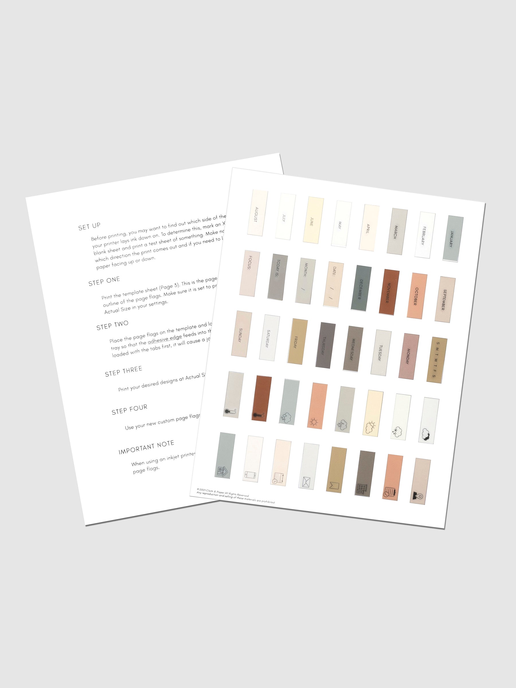Page Flag Printable | Essentials page with page flags adhered to it and printed on.