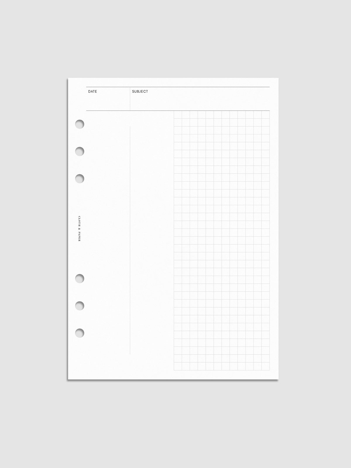 A5 Process Notes Planner Insert with date and subject headers in a refined grid layout.