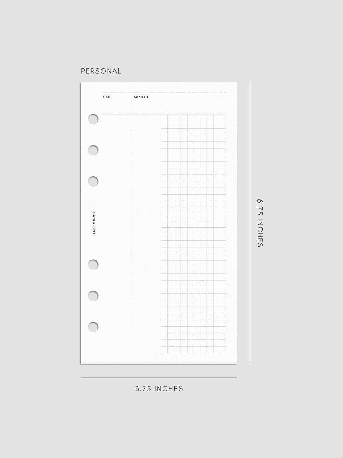 Personal size Process Notes Insert mockup with subject and date header layout.
