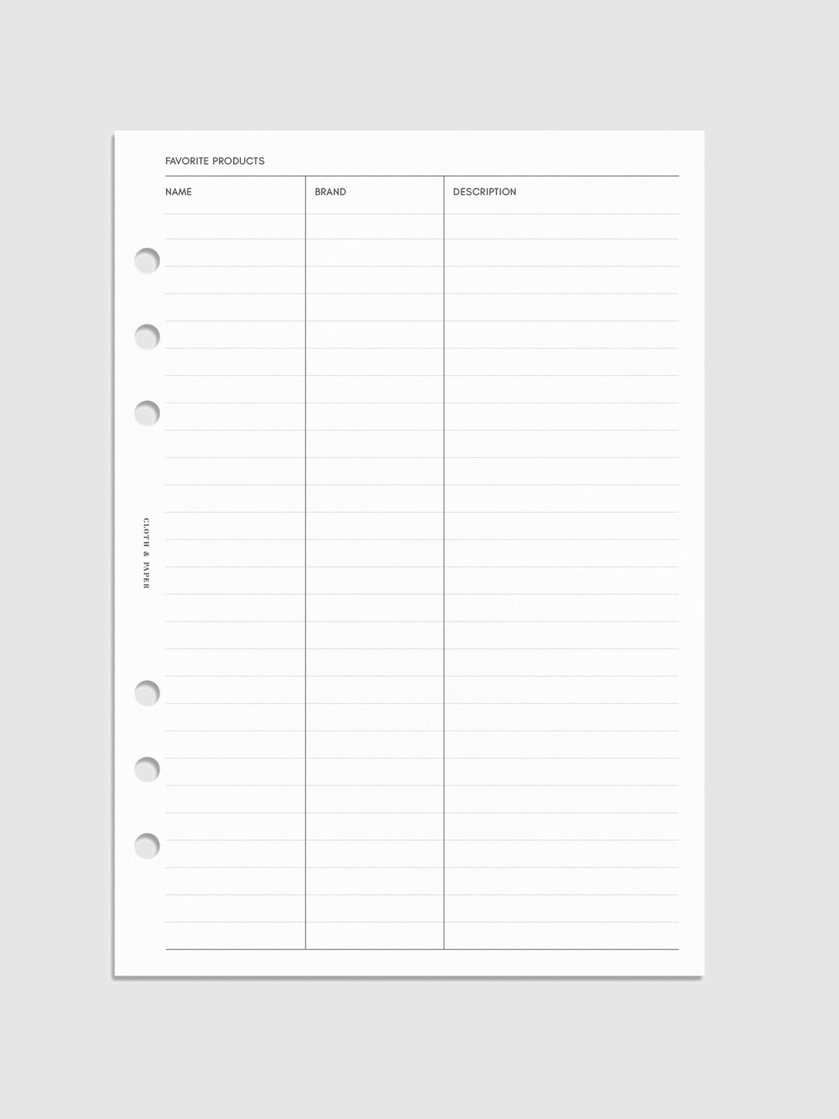 Digital mockup of inserts in A5 sizing. "Favorite Products" is the page shown.