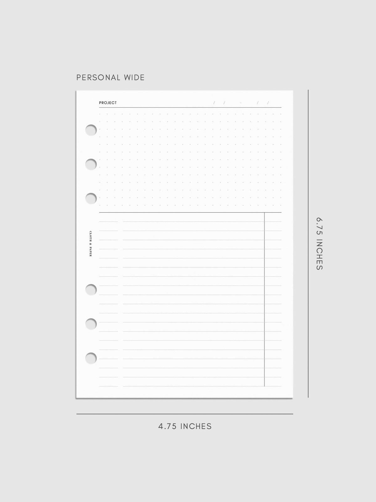Digital mockup of insert sized in Personal Wide. 