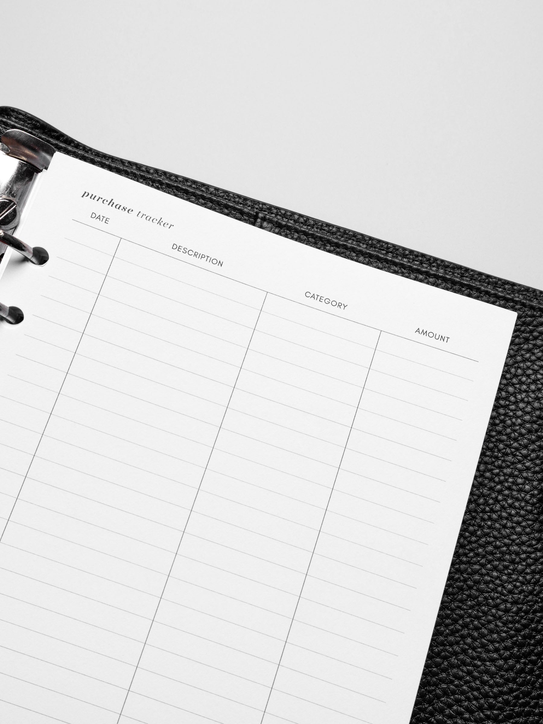 Insert in use inside a black leather planner.