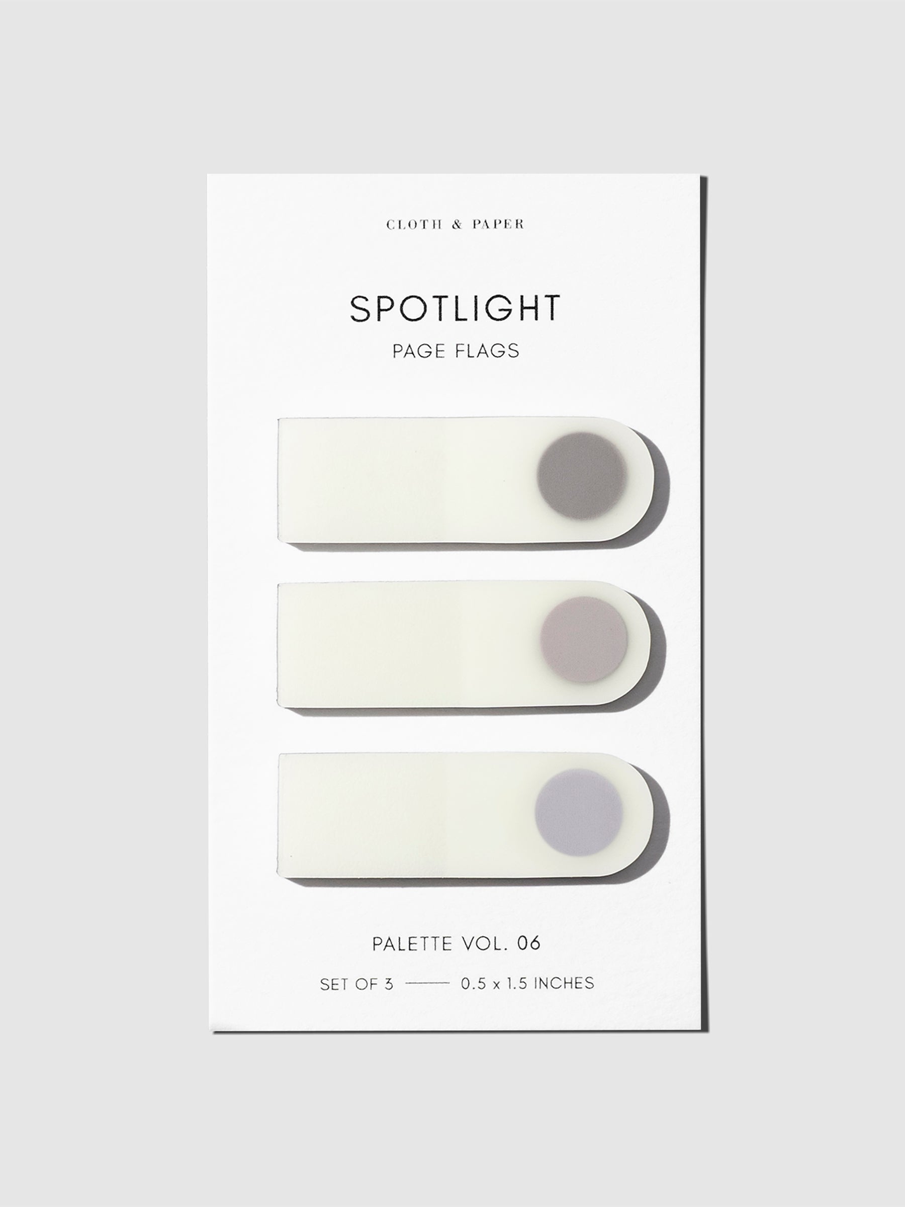 Set of spotlight page flags against a neutral background. Palette shown is Vol 06.