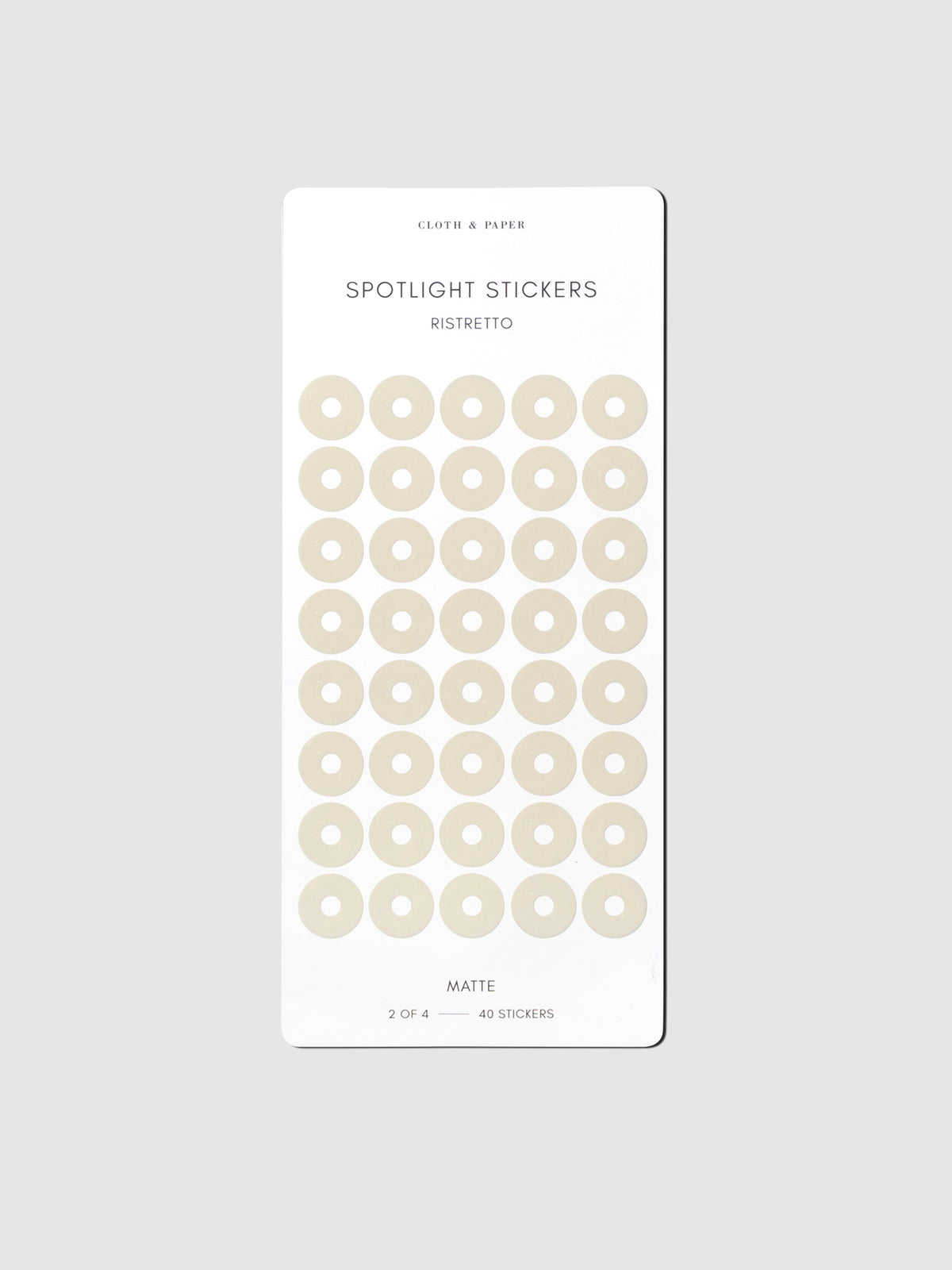 Sticker sheet displayed on a neutral background. Color shown is Ristretto.