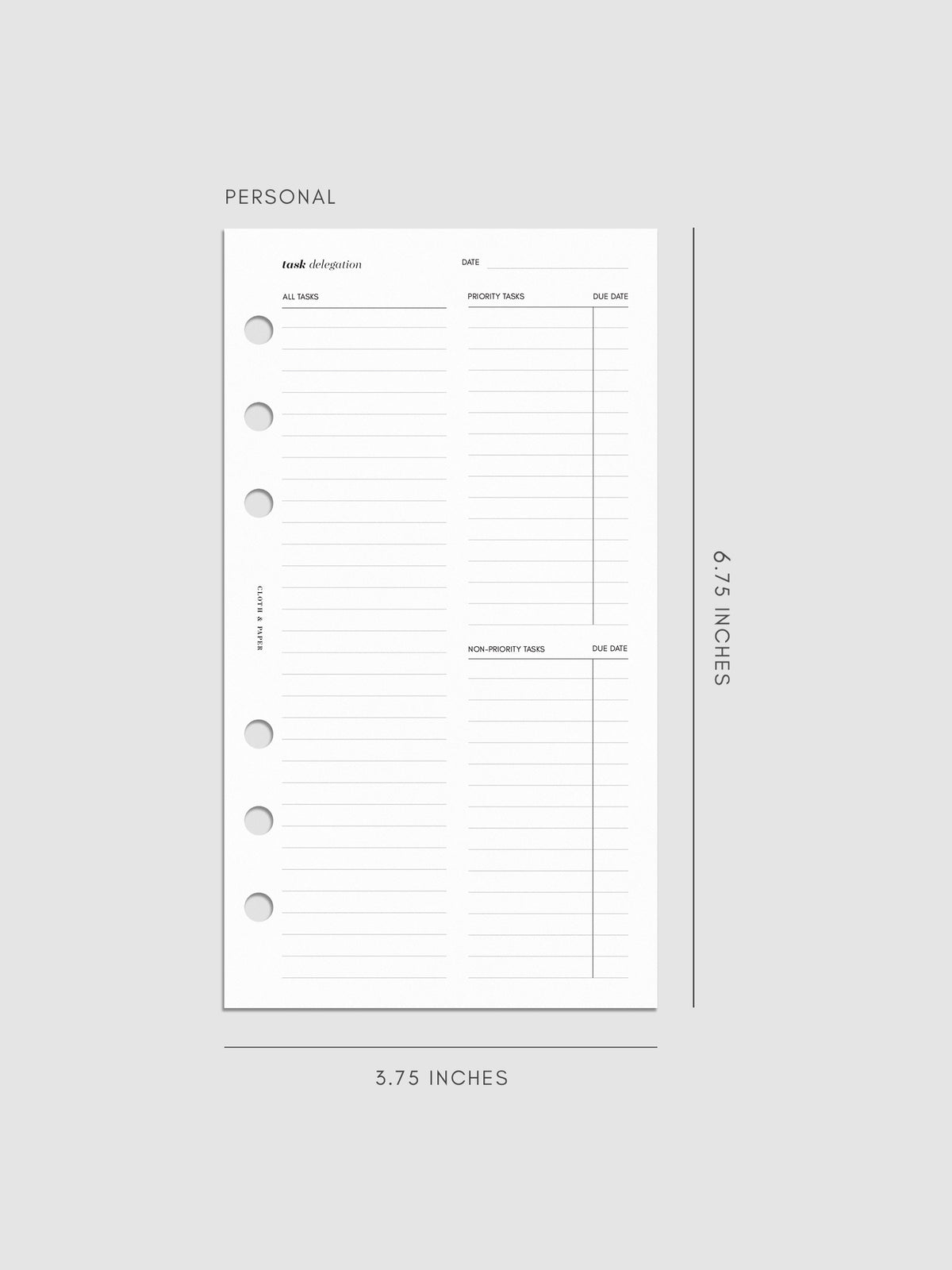 Task Delegation Planner Inserts in size Personal.