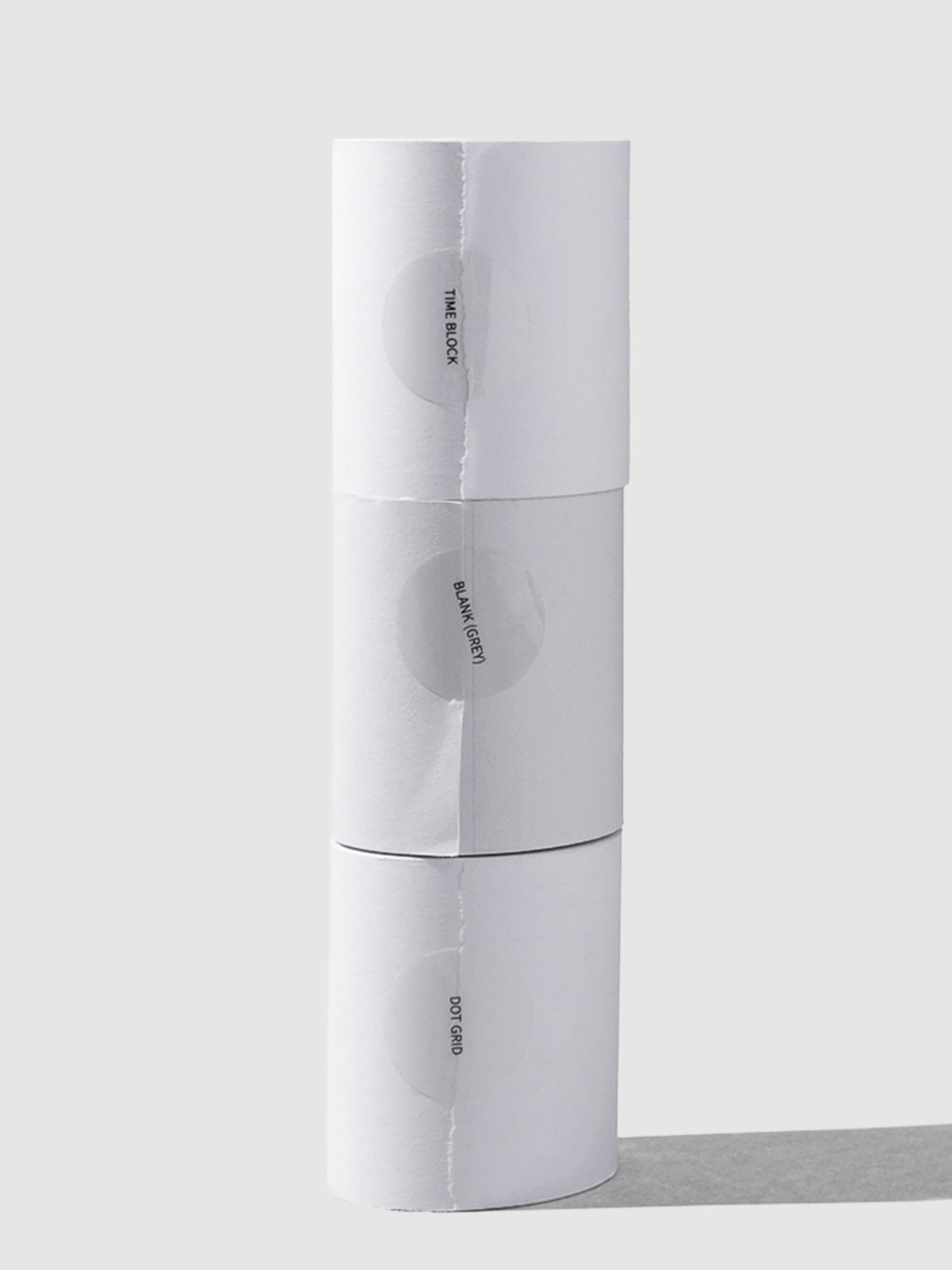 From top to bottom, the image shows the time block task roll, the blank task roll, and the dot grid task roll stacked on top of each other.