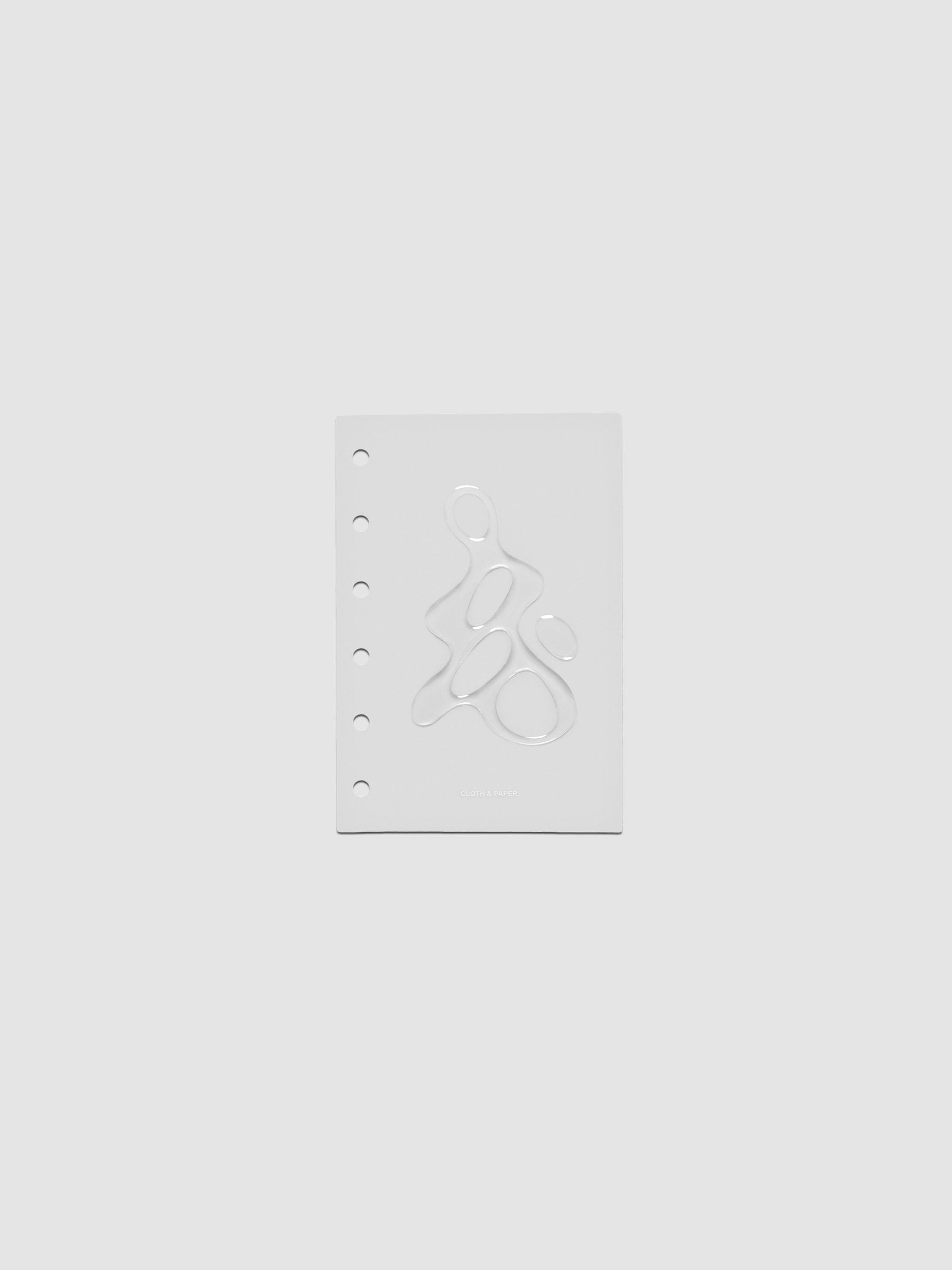Light grey, semi-transparent, and glossy plastic planner dashboard with organic raised shape design in size Pocket on a neutral background.