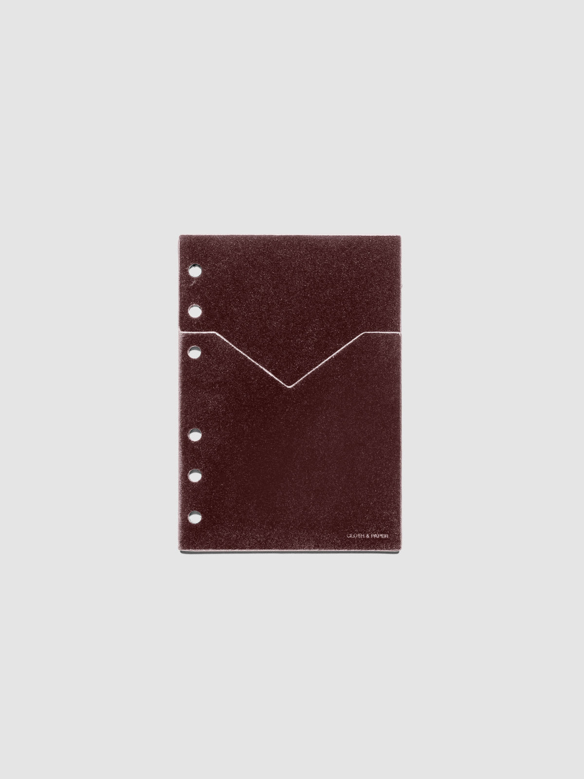 Velvet Pocket Folder in Bordeaux pre-punched for A6 planners.