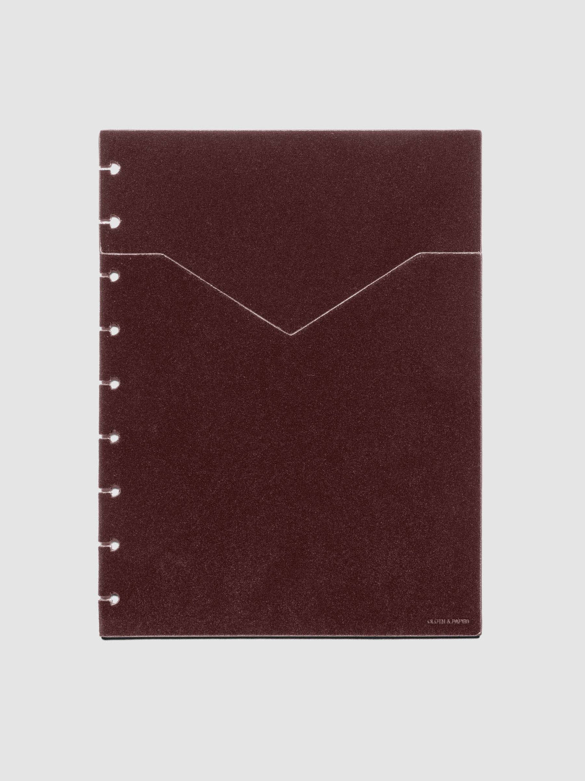 Velvet Pocket Folder in Bordeaux pre-punched for HP Classic planners.