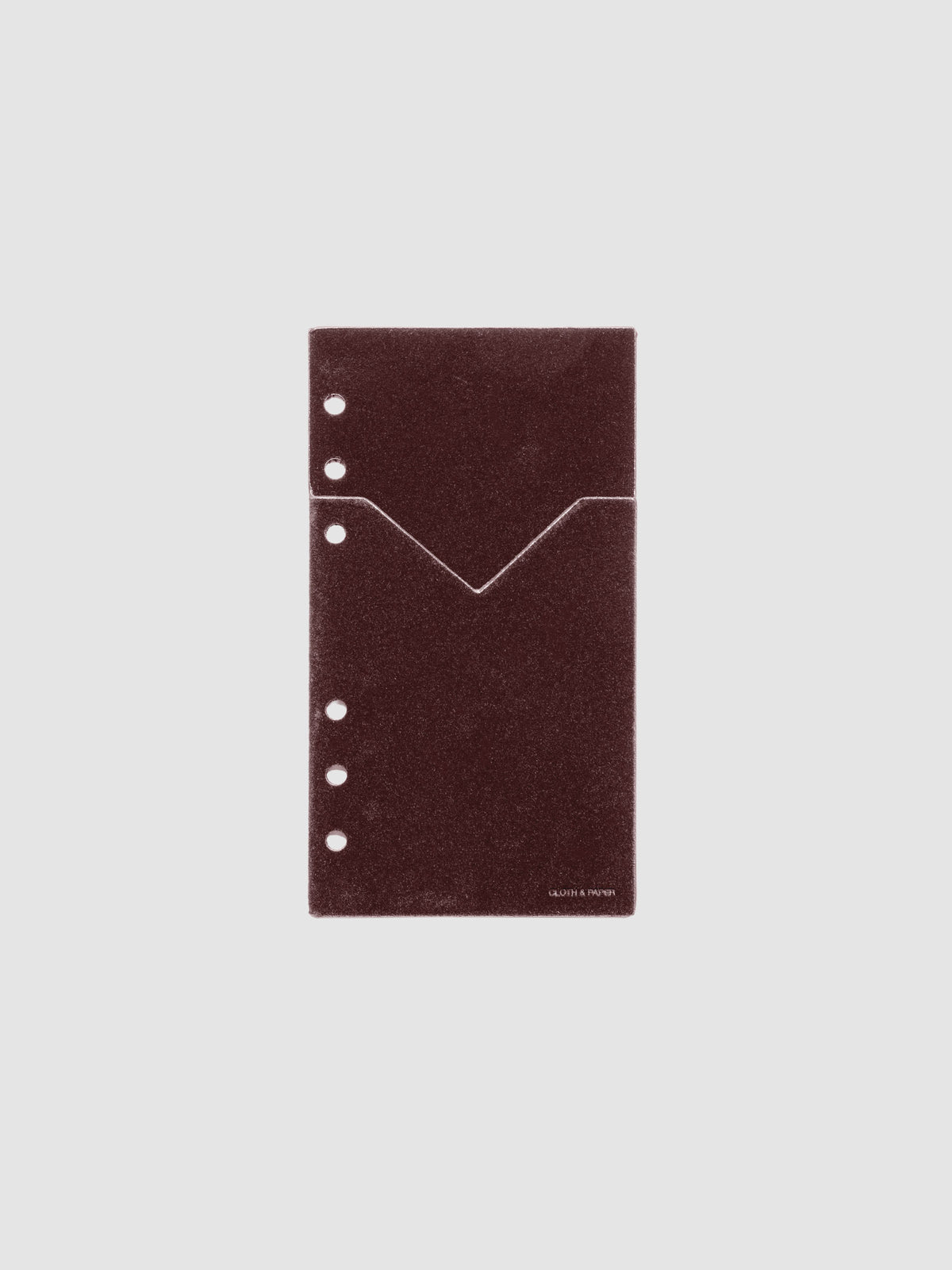 Velvet Pocket Folder in Bordeaux pre-punched for Personal planners.