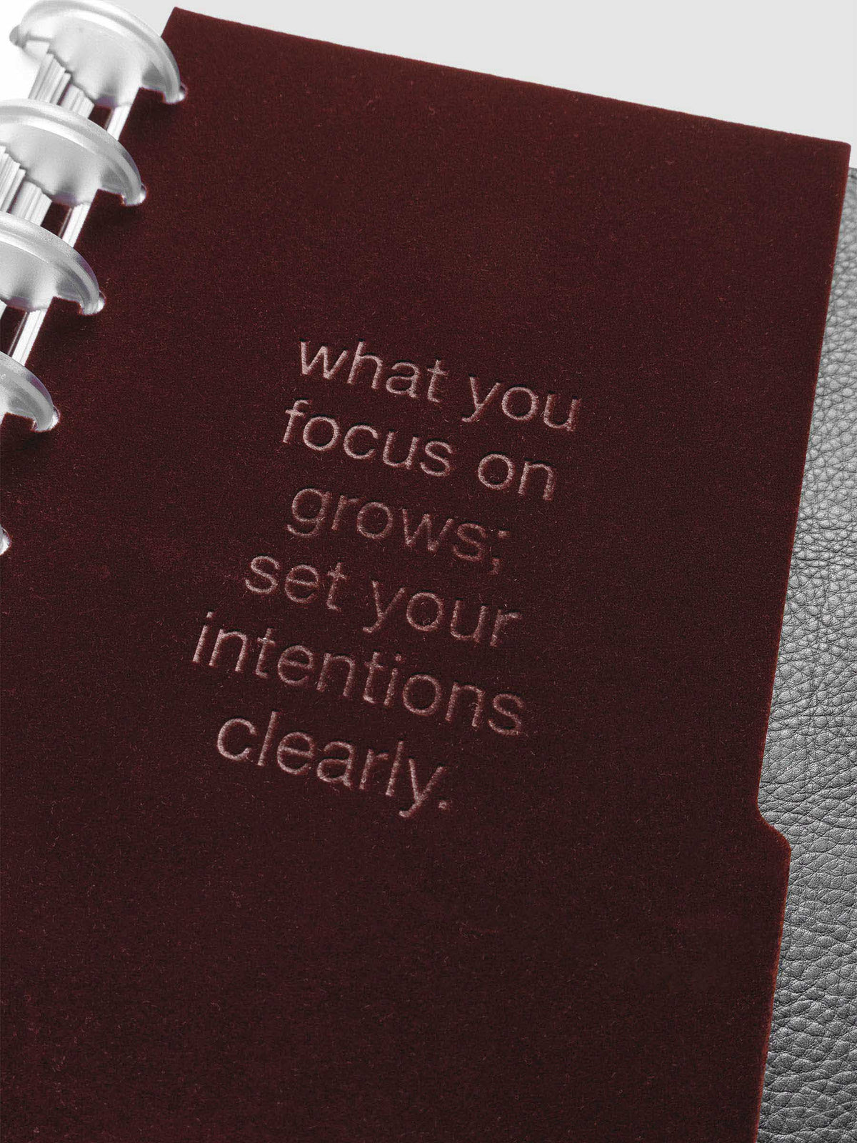 Close up image of the Velvet Side Tab Dividers in size Half Letter shown discbound.