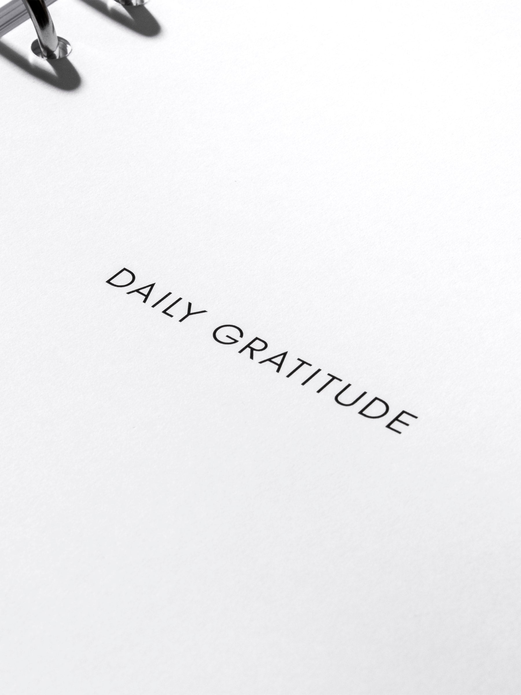 Closeup of text on title page of insert that reads "Daily Gratitude."