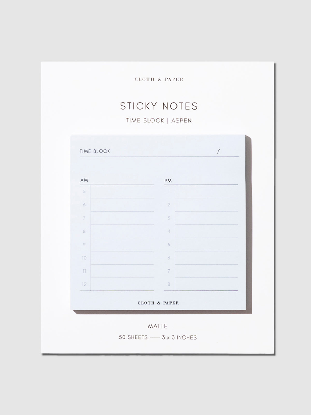 Time Block Sticky Note, Aspen, Cloth and Paper. Sticky note displayed with its backing on a neutral background.
