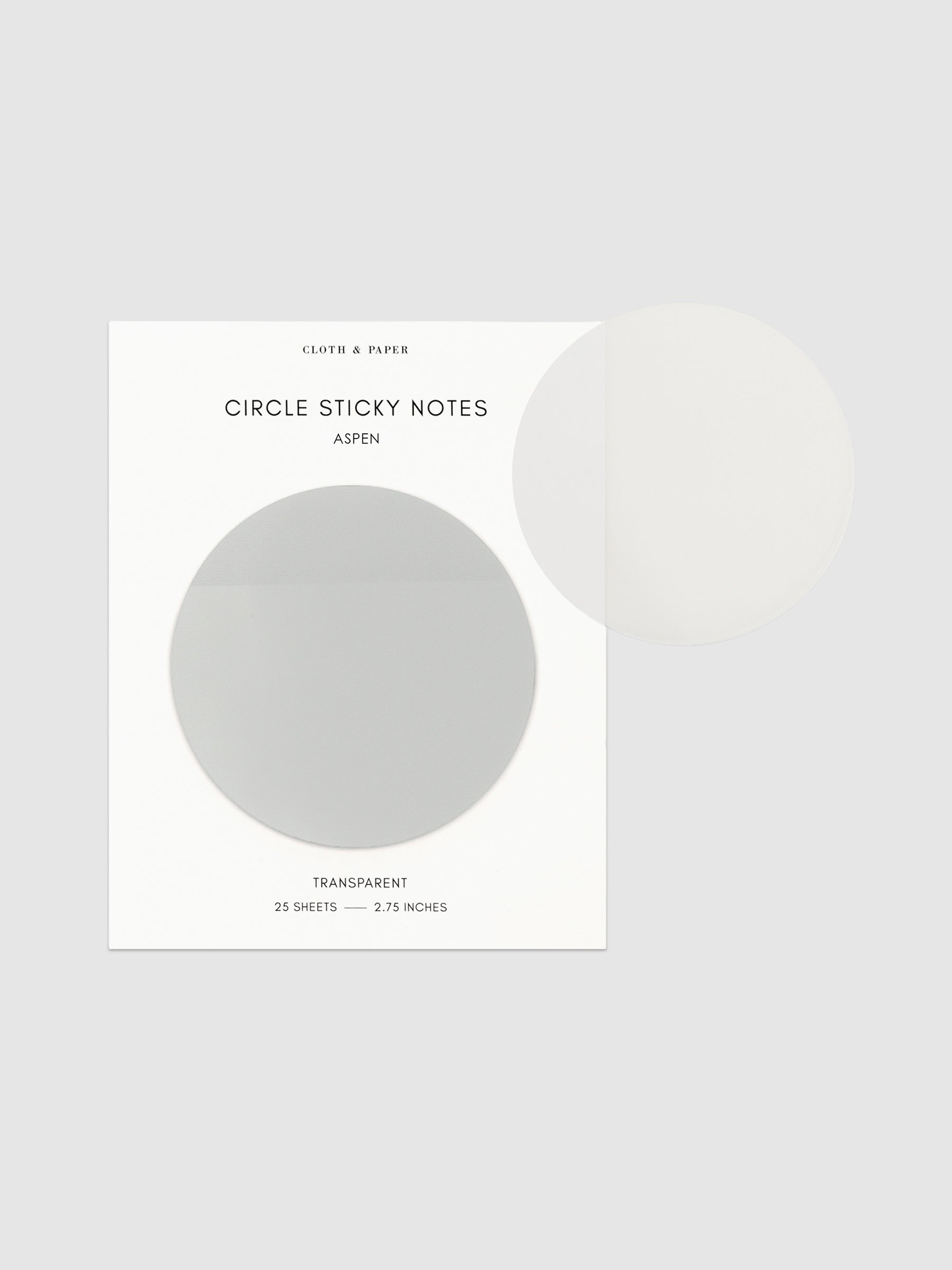 Transparent Circle Sticky Notes displayed on a neutral backround. Color shown is Aspen.