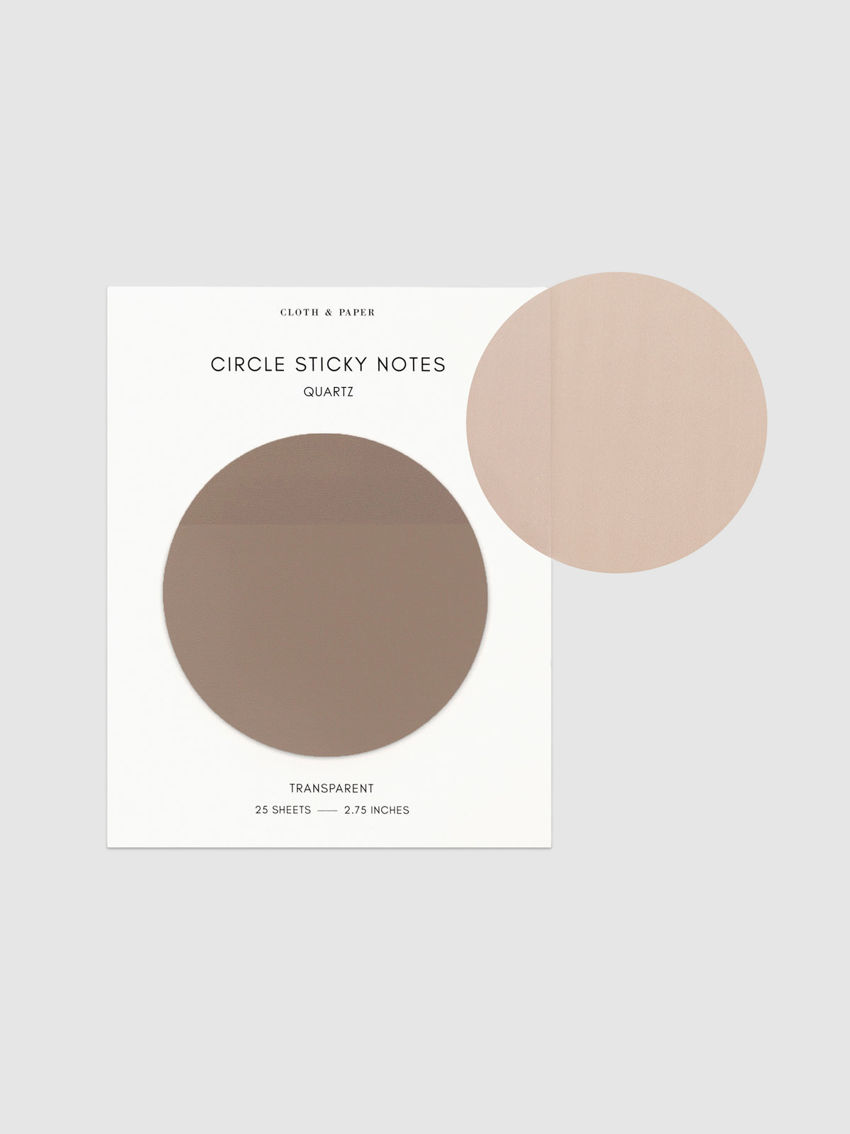Transparent Circle Sticky Notes displayed on a neutral backround. Color shown is Quartz.