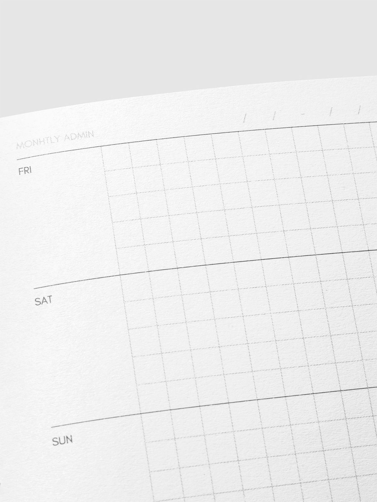 Close up image of the top right of the Weekly Admin  Pocket Plus notebook page. The page is displayed on a neutral background.