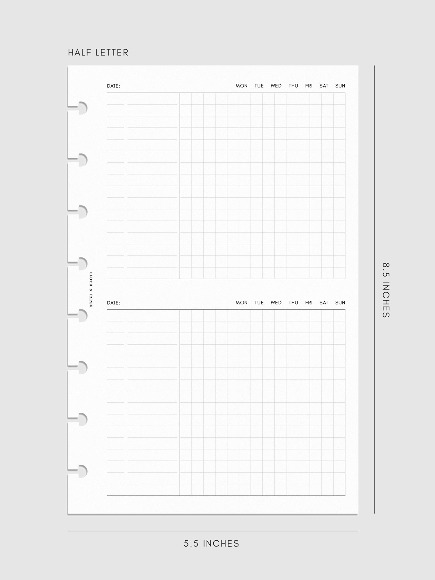 Digital mockup of insert in Half Letter sizing. 