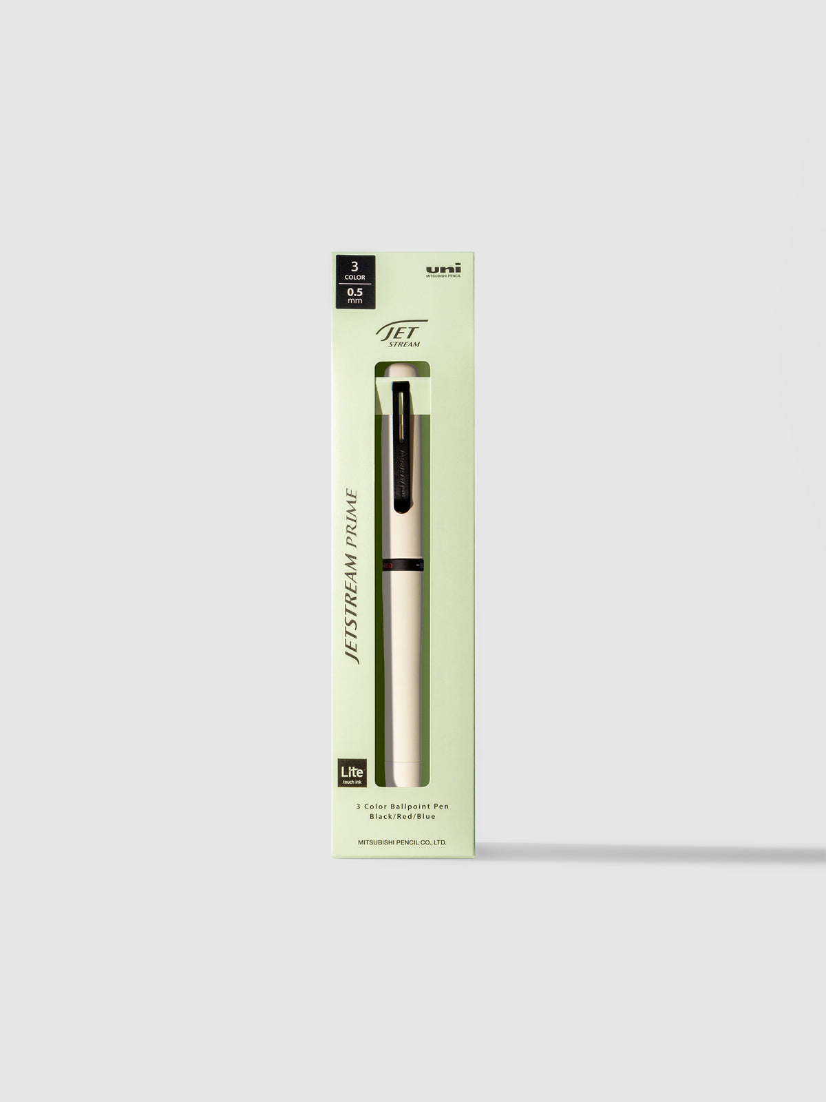 Pen shown in its packaging on a neutral background. Color shown is Cloudy White.