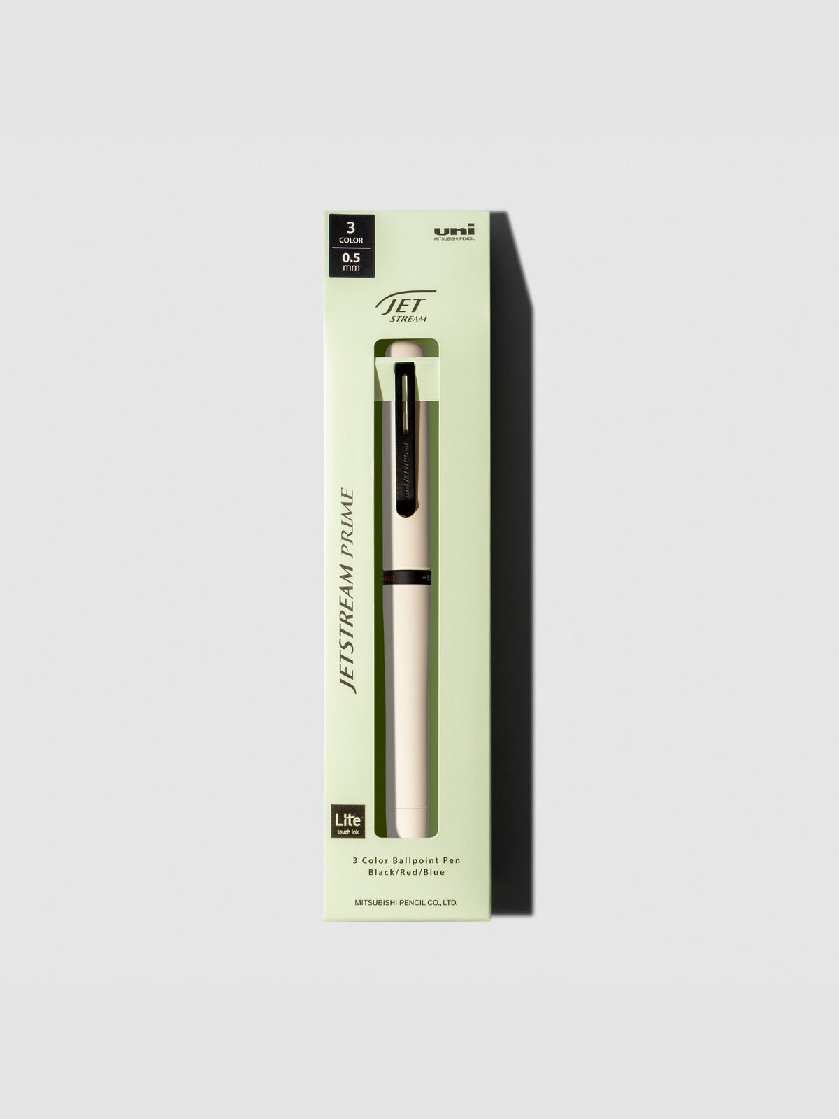 Pen shown in its packaging on a neutral background. Color shown is Cloudy White.
