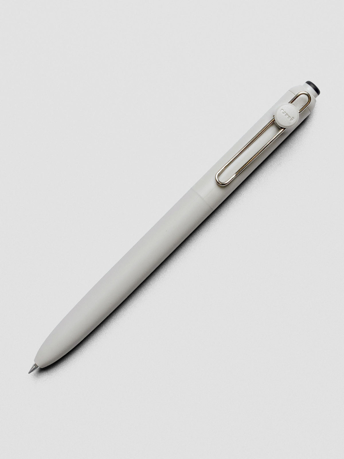 Grey pen shown at an angle with a silver clip.