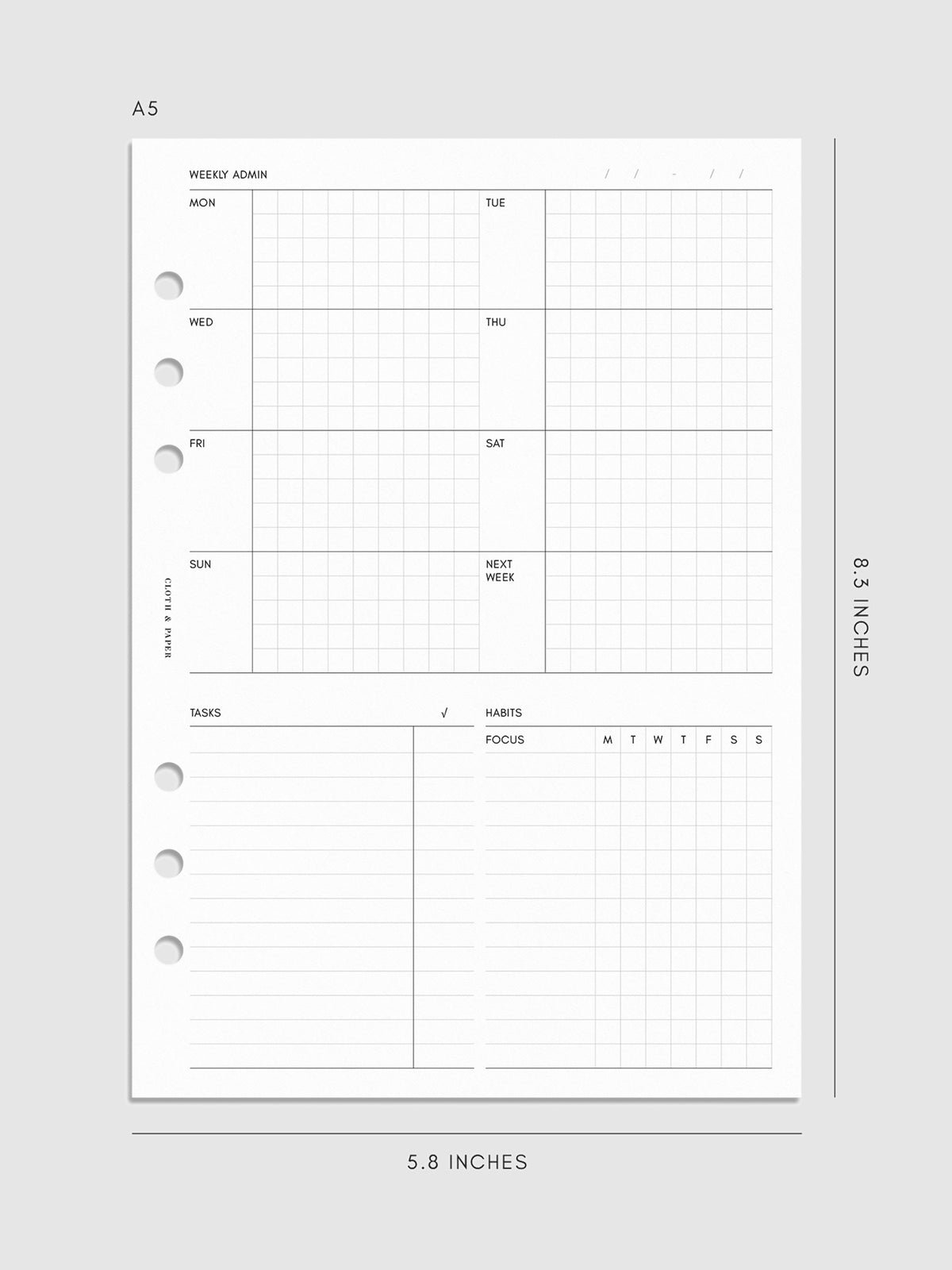 Digital mockup of insert in A5 sizing. 
