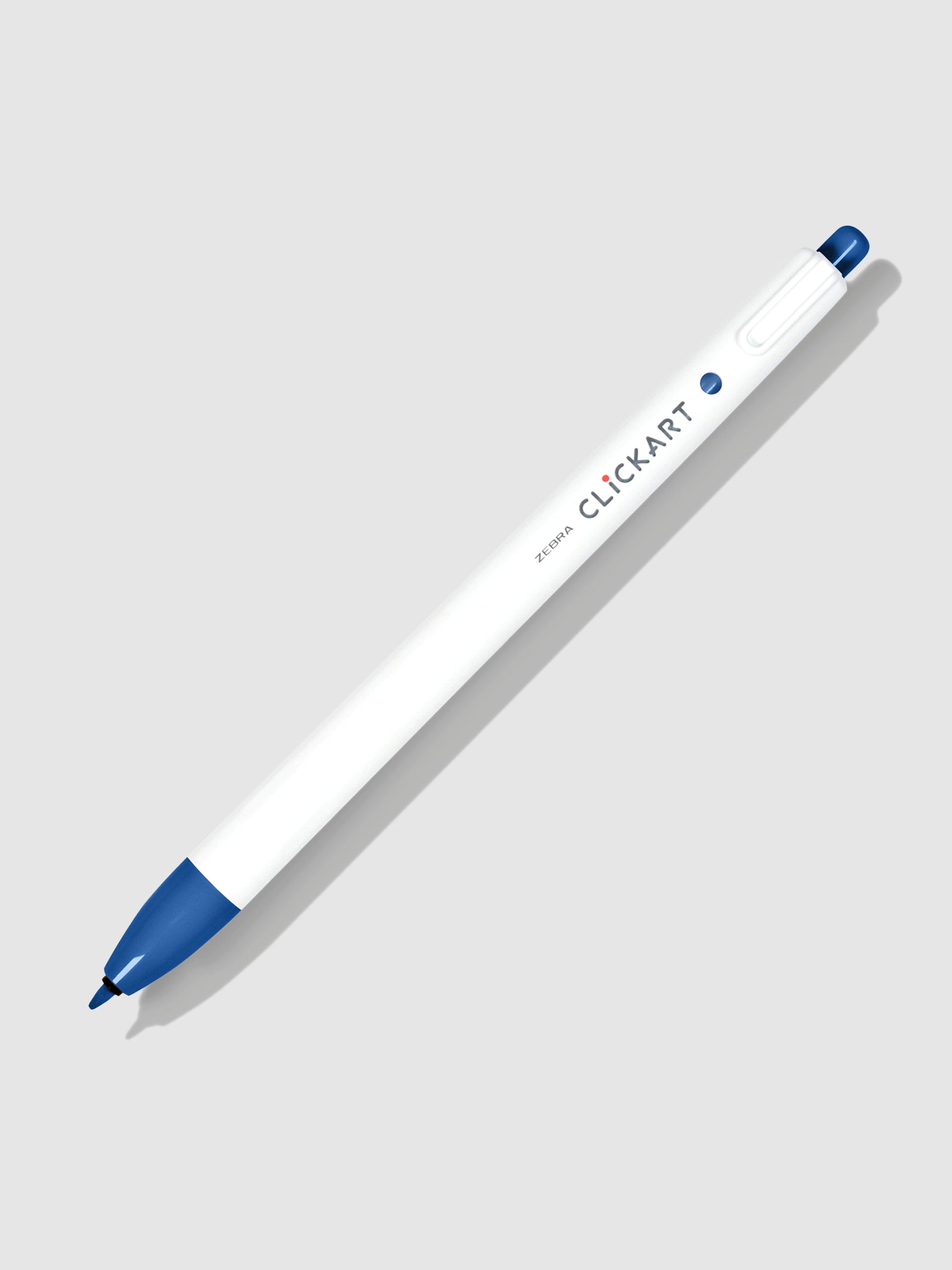 Zebra Clickart Marker in Pale Blue tilted to the right on a neutral background with its nib exposed.