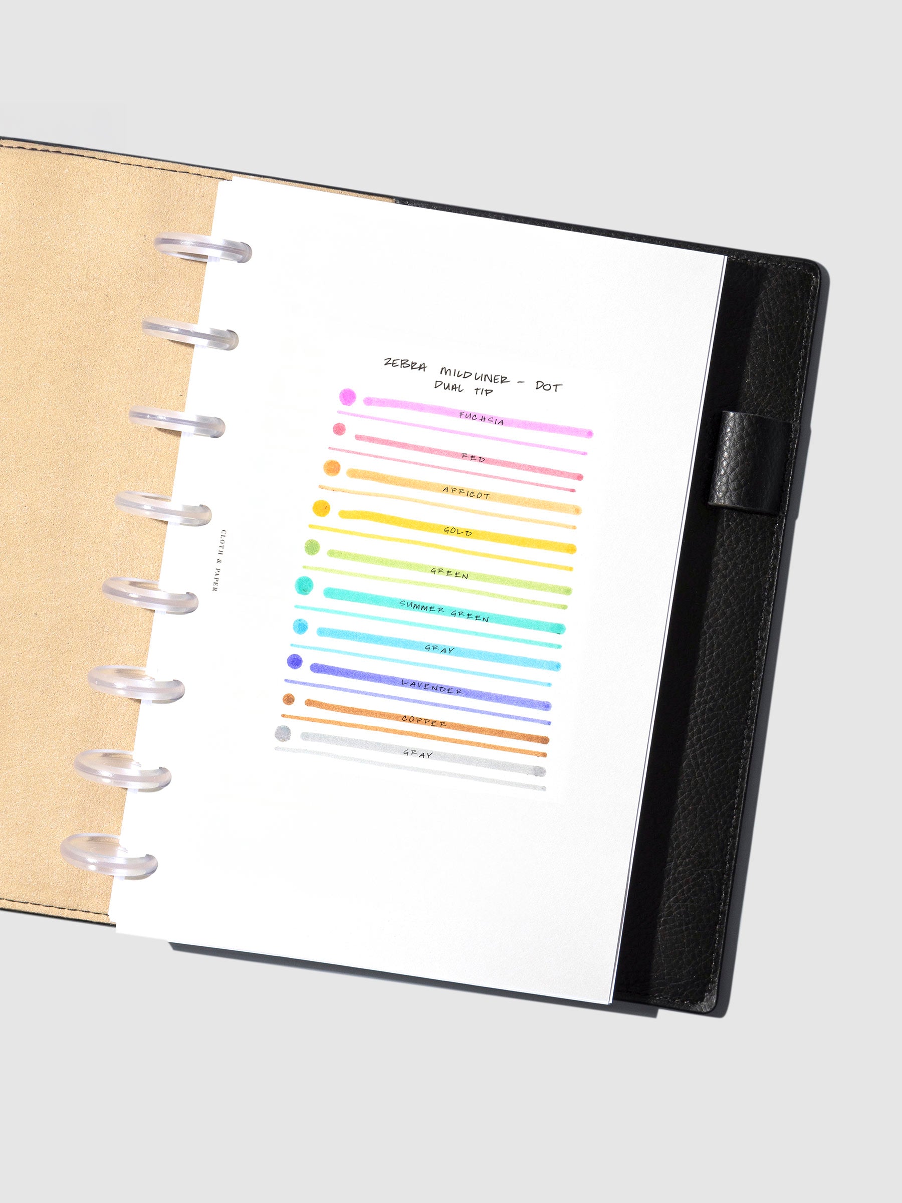 Pen testing sheet showing all available color samples.