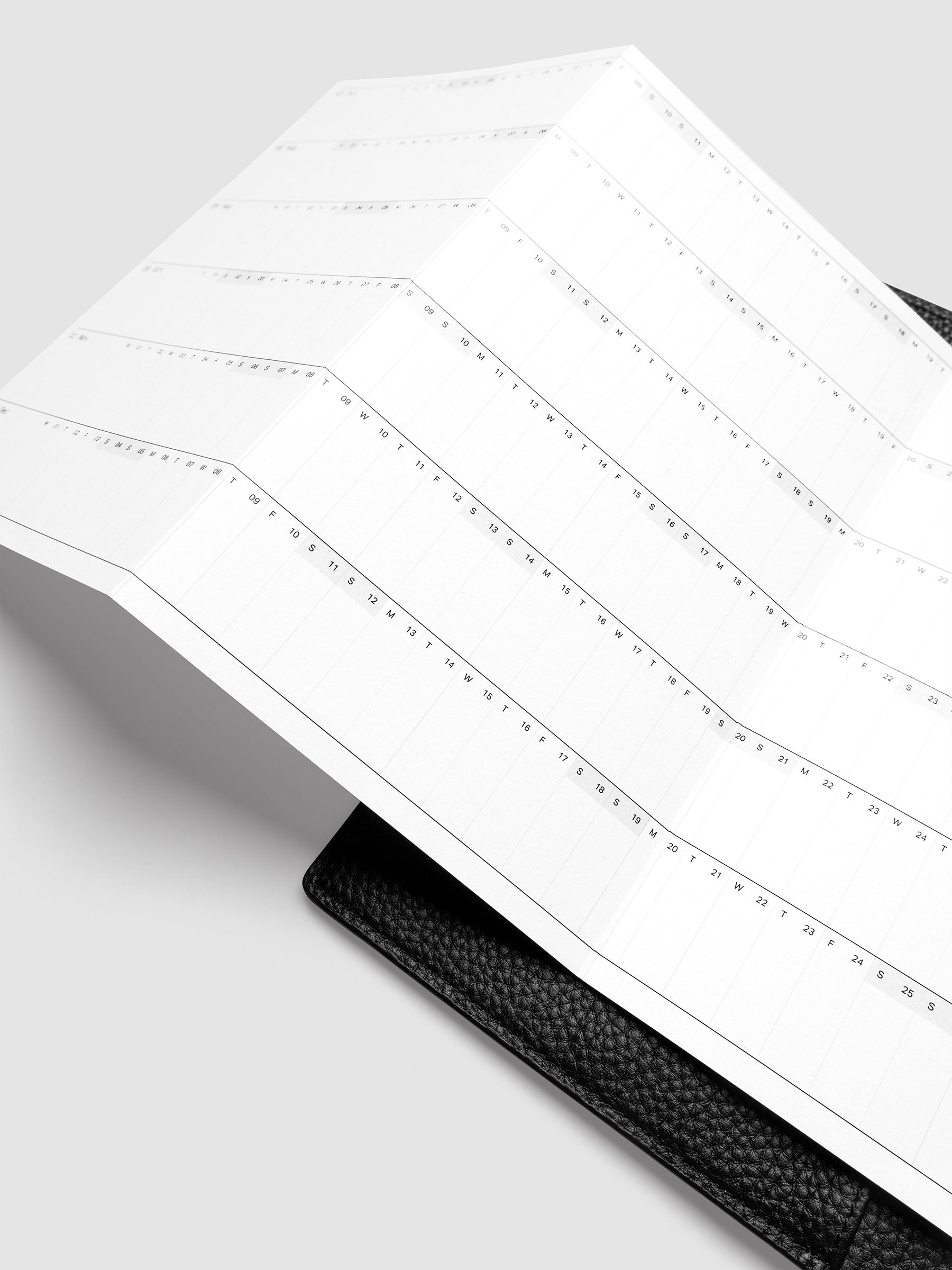 Detail view of the 2027 Dated Fold Out Insert fully unfolded, showing six months of dated calendar boxes across one side.