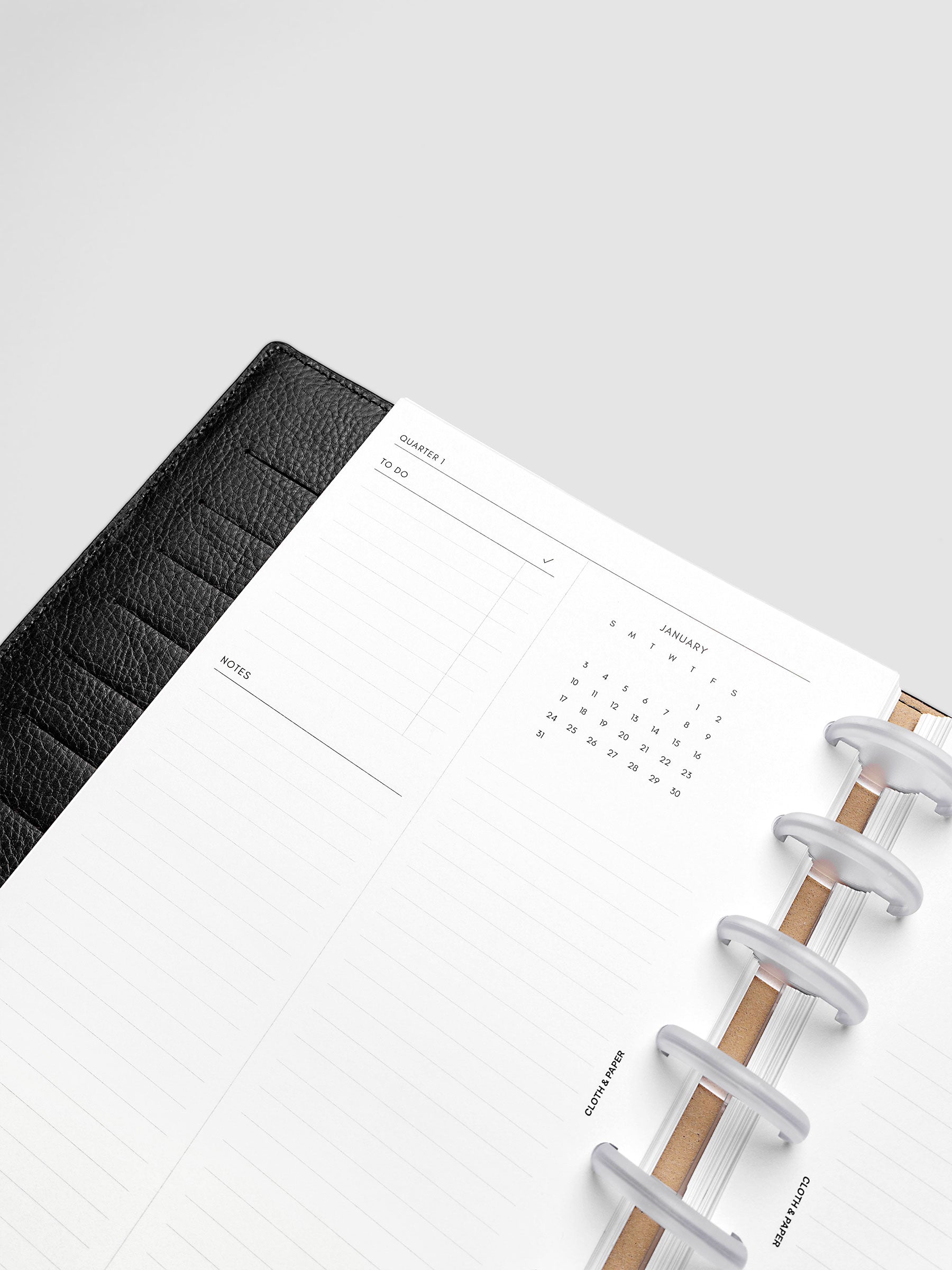 2027 Dated Yearly Overview Planner Inserts Sunday Start, Half Letter 8-Disc Punch, close-up of the top of the left page showing goal-setting and to-do sections