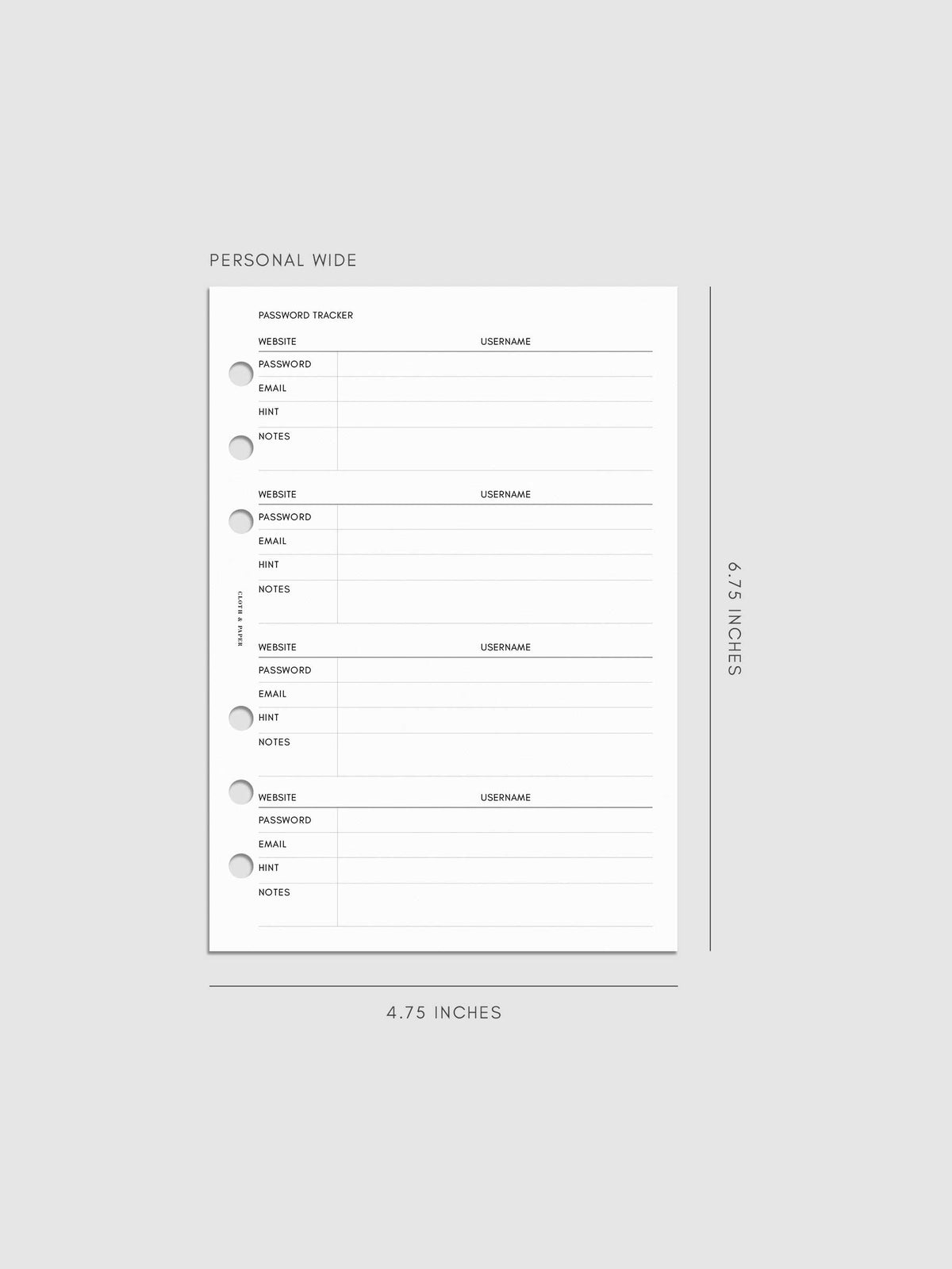 Digital mockup of insert in Personal Wide.