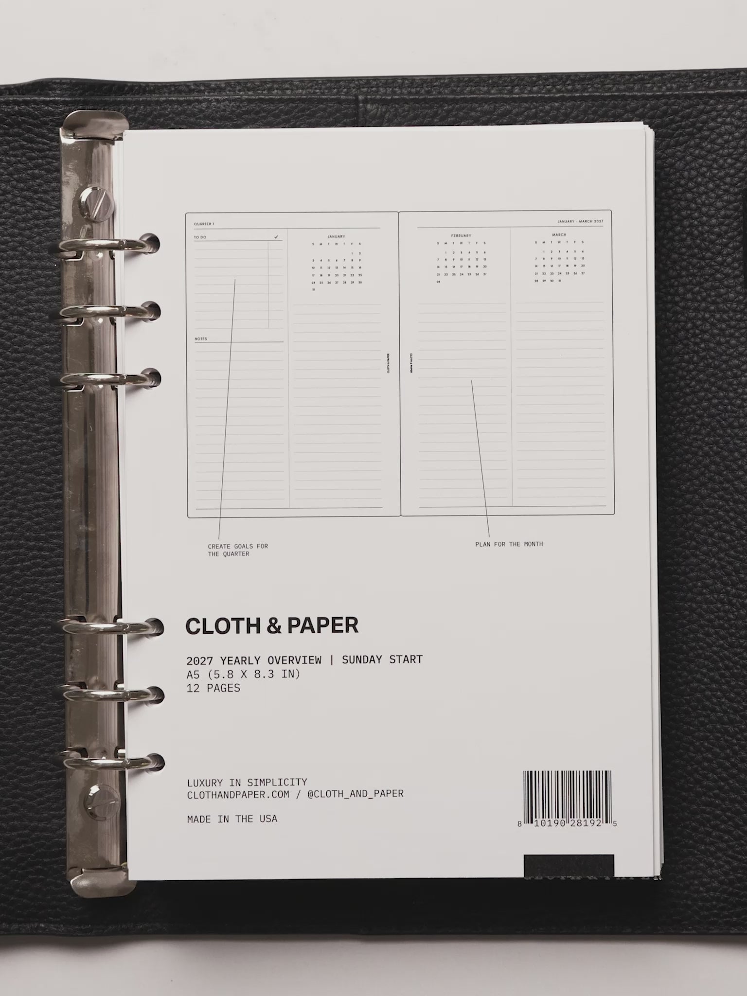 A planner flip through featuring the 2027 Dated Yearly Overview Planner Inserts | Sunday Start