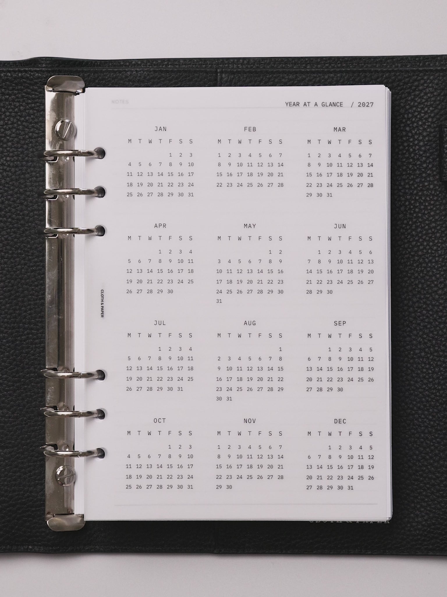2027 Dated Year At A Glance Dashboard | Monday Start shown in use