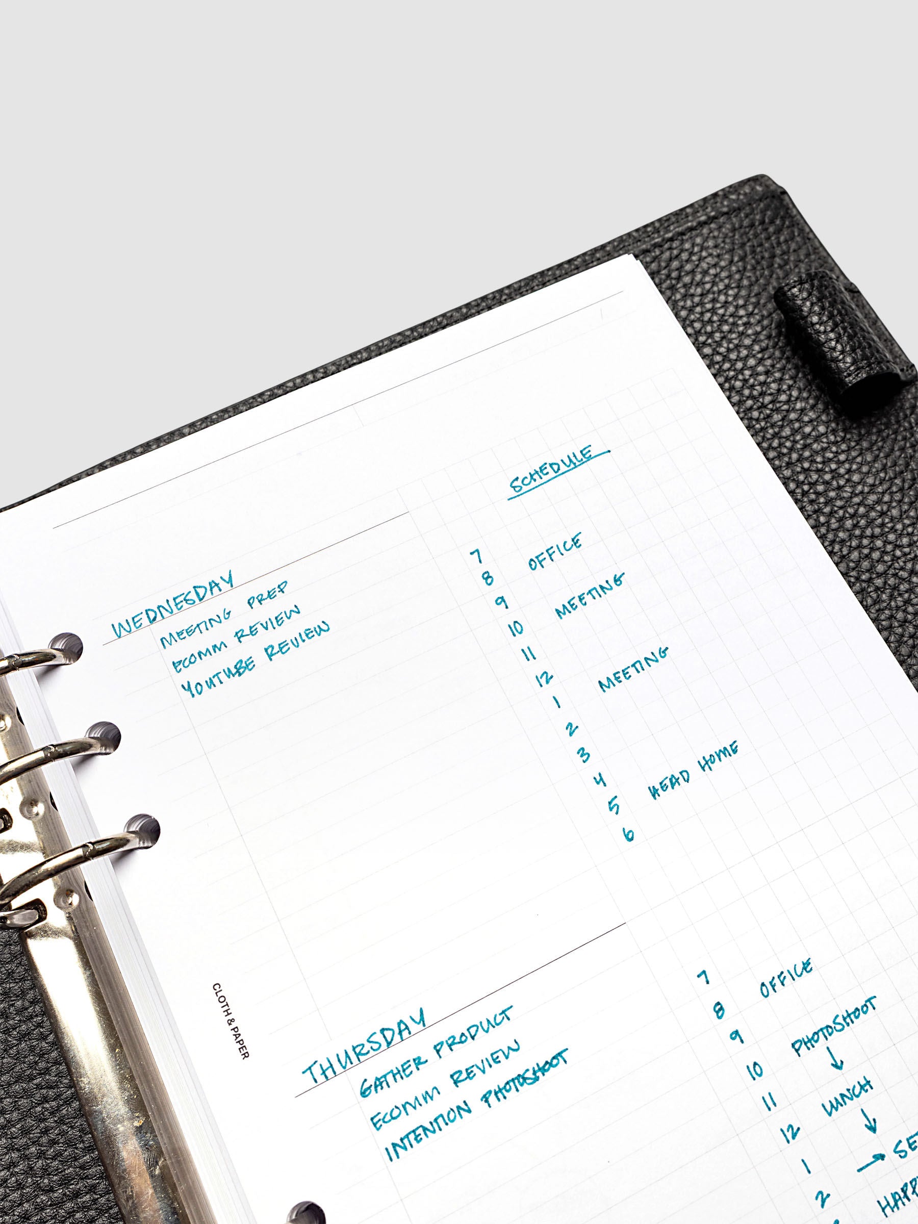 Daily Workflow Planner Inserts, A5 6-Ring Punch, close-up of the top of the right page showing handwritten notes in the graph section