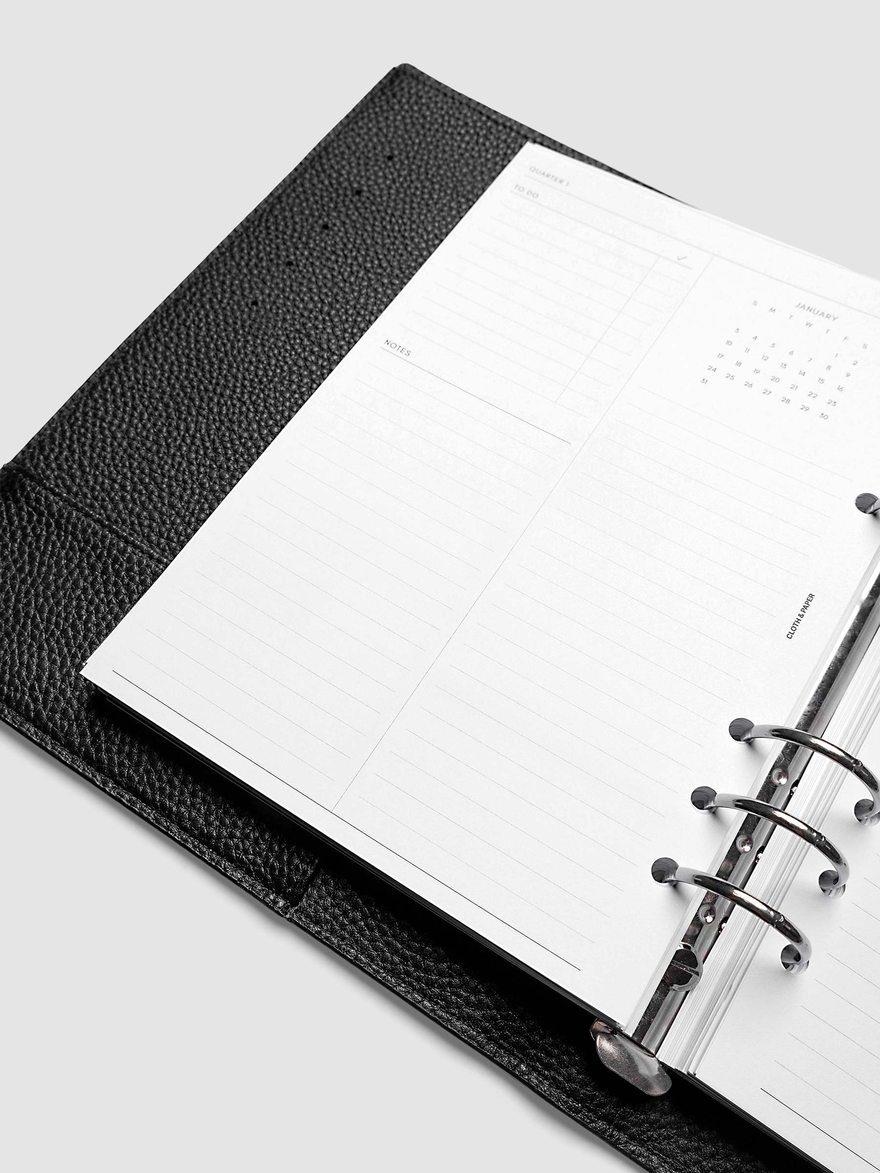 2027 Dated Yearly Overview Planner Inserts Sunday Start, A5 6-Ring Punch, close-up of the bottom of the left page showing the notes section